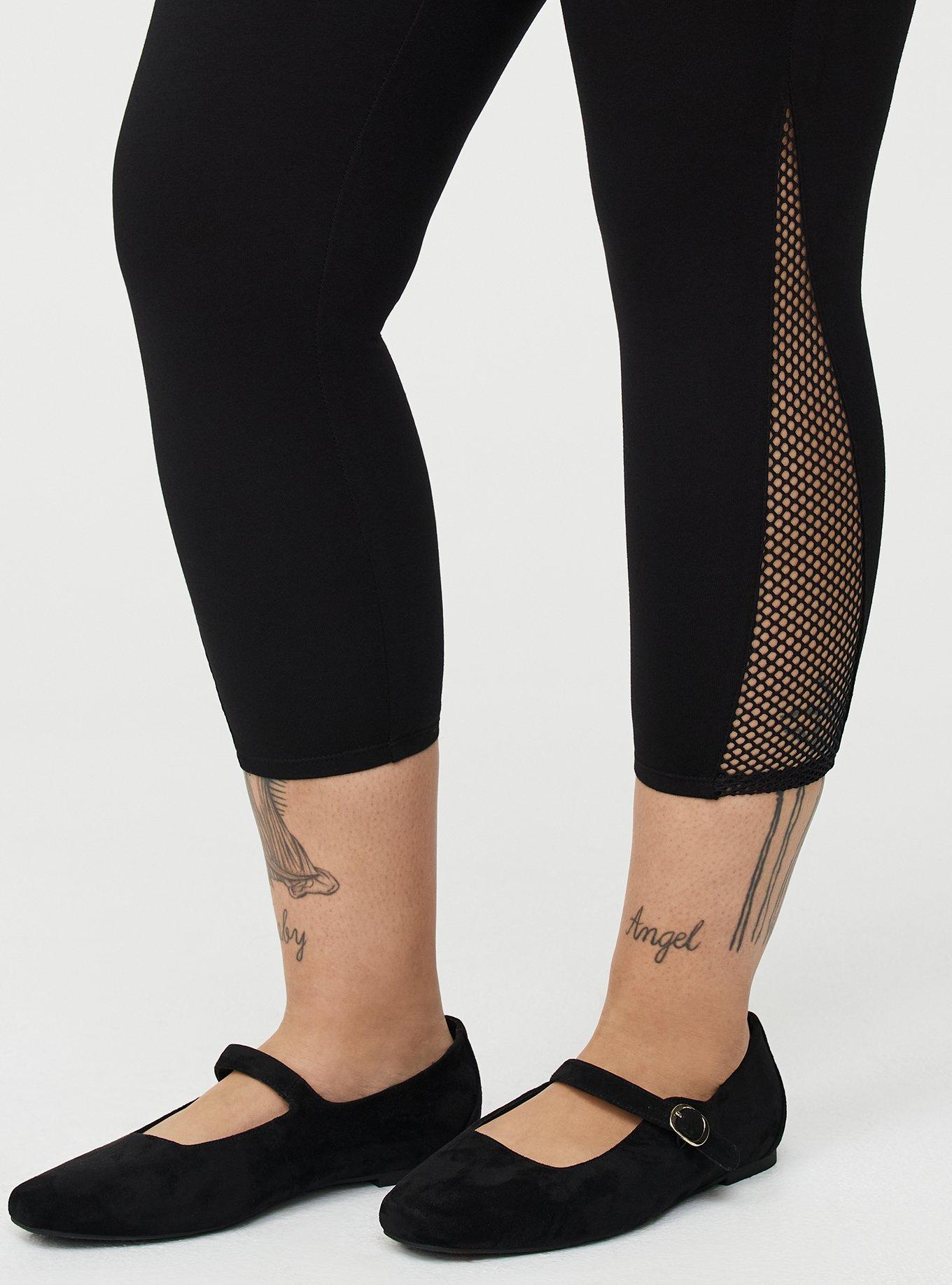Crop Fishnet Inset Legging, DEEP BLACK, alternate