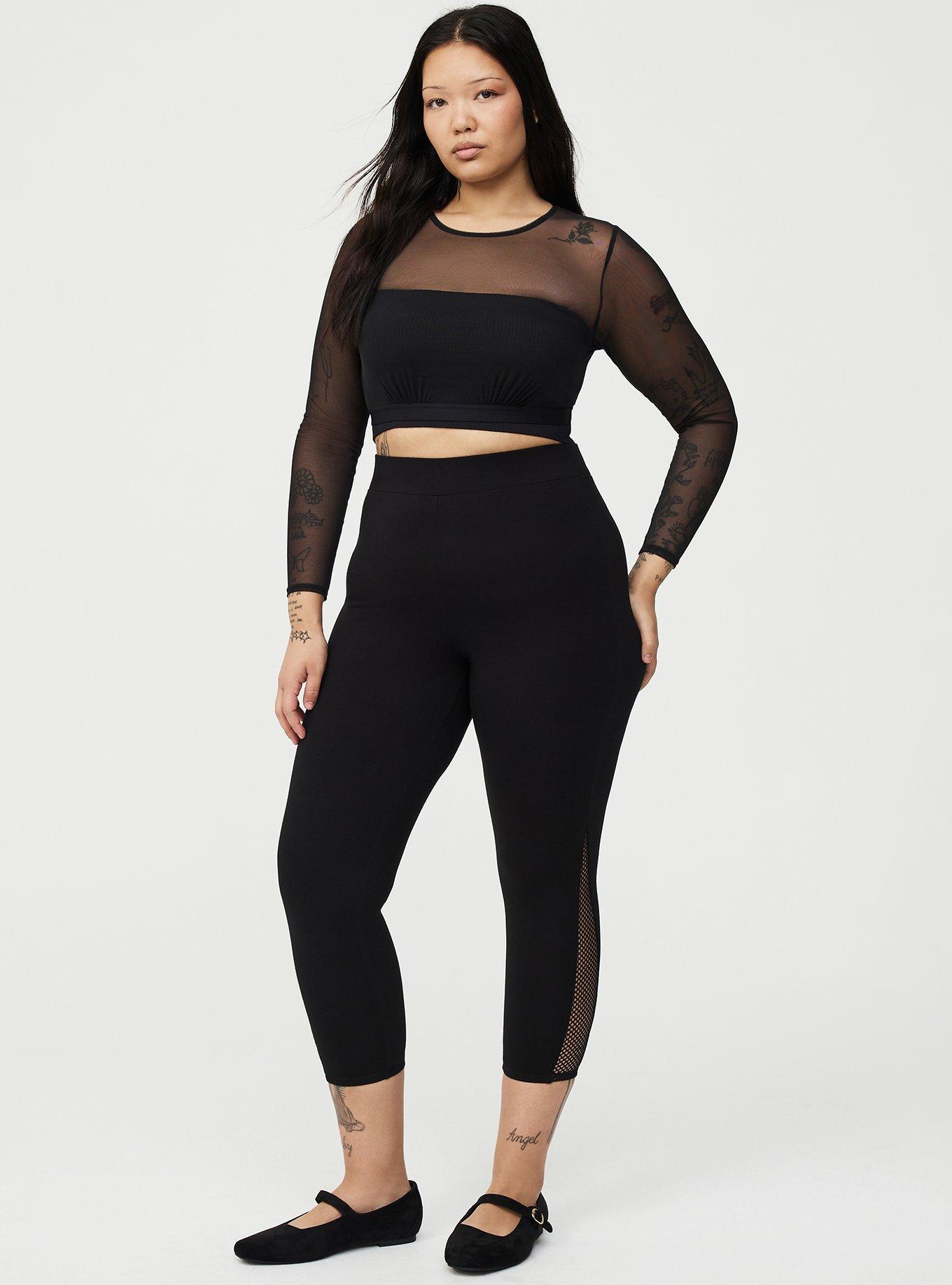 Crop Fishnet Inset Legging, DEEP BLACK, hi-res