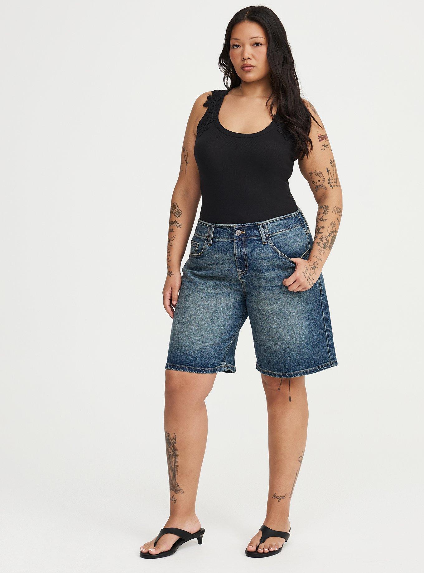 Cotton Modal Rib Crochet Strap Tank, DEEP BLACK, alternate