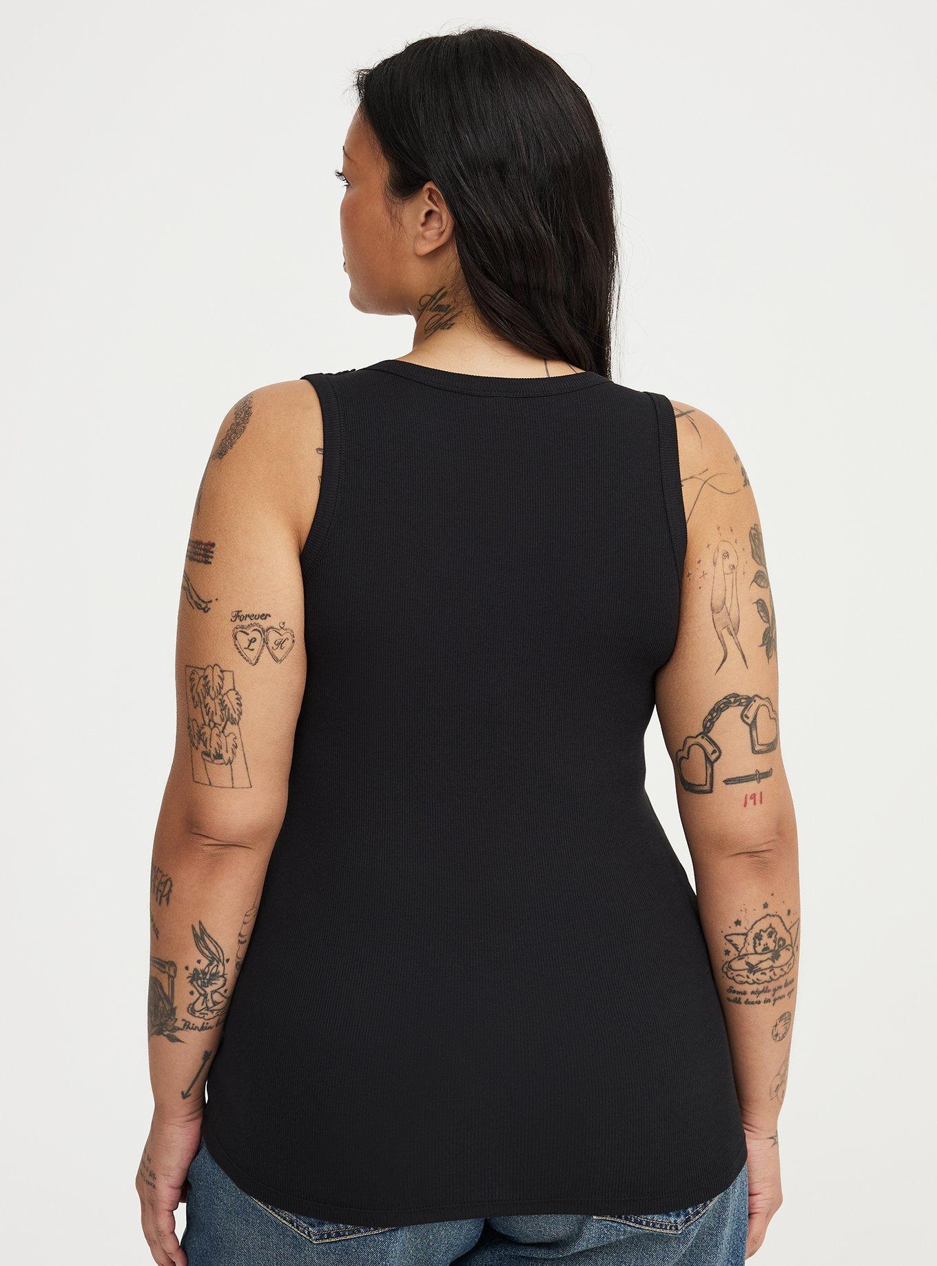 Cotton Modal Rib Crochet Strap Tank, DEEP BLACK, alternate