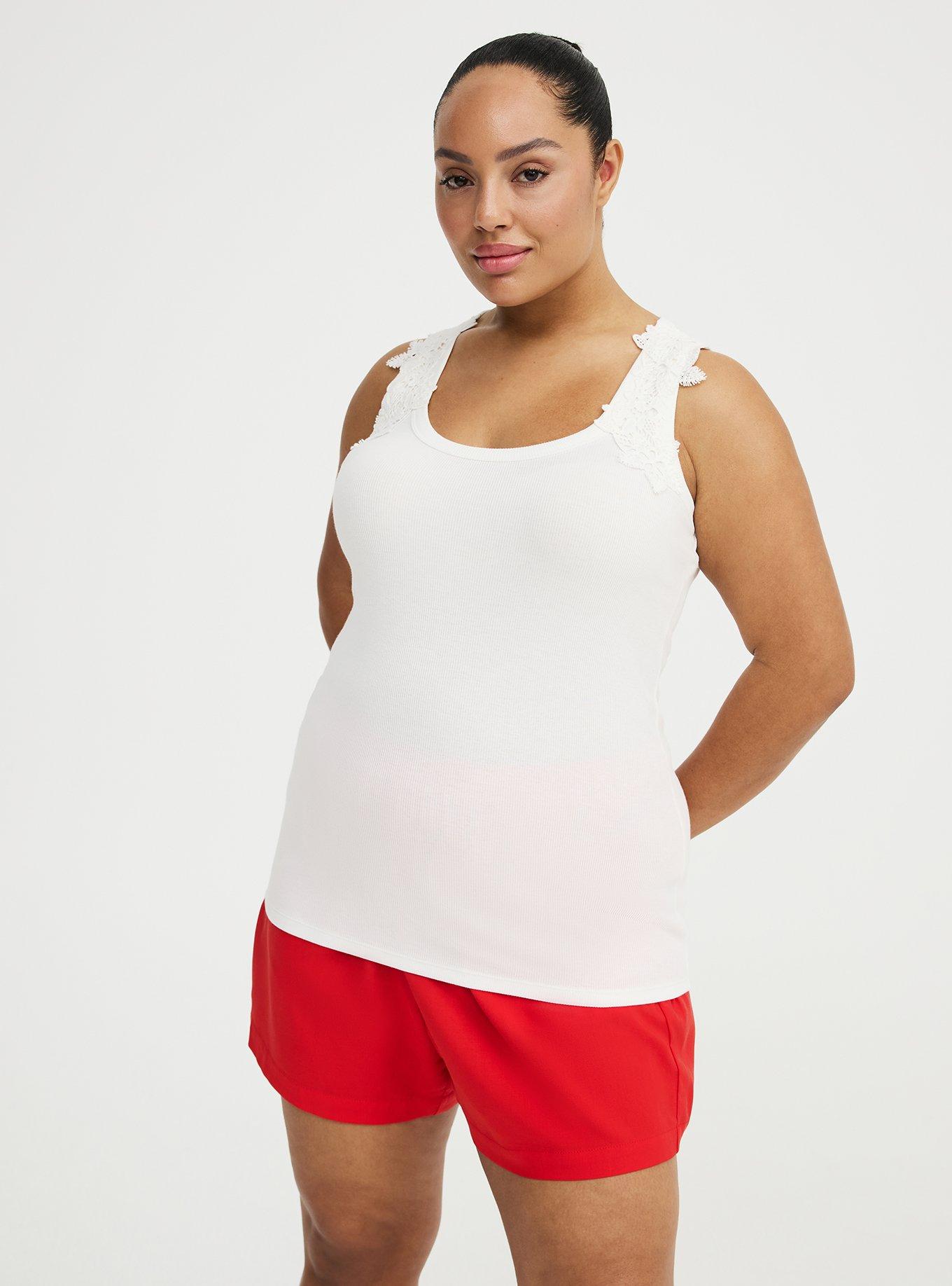 Cotton Modal Rib Crochet Strap Tank, BLANC DE BLANC, alternate