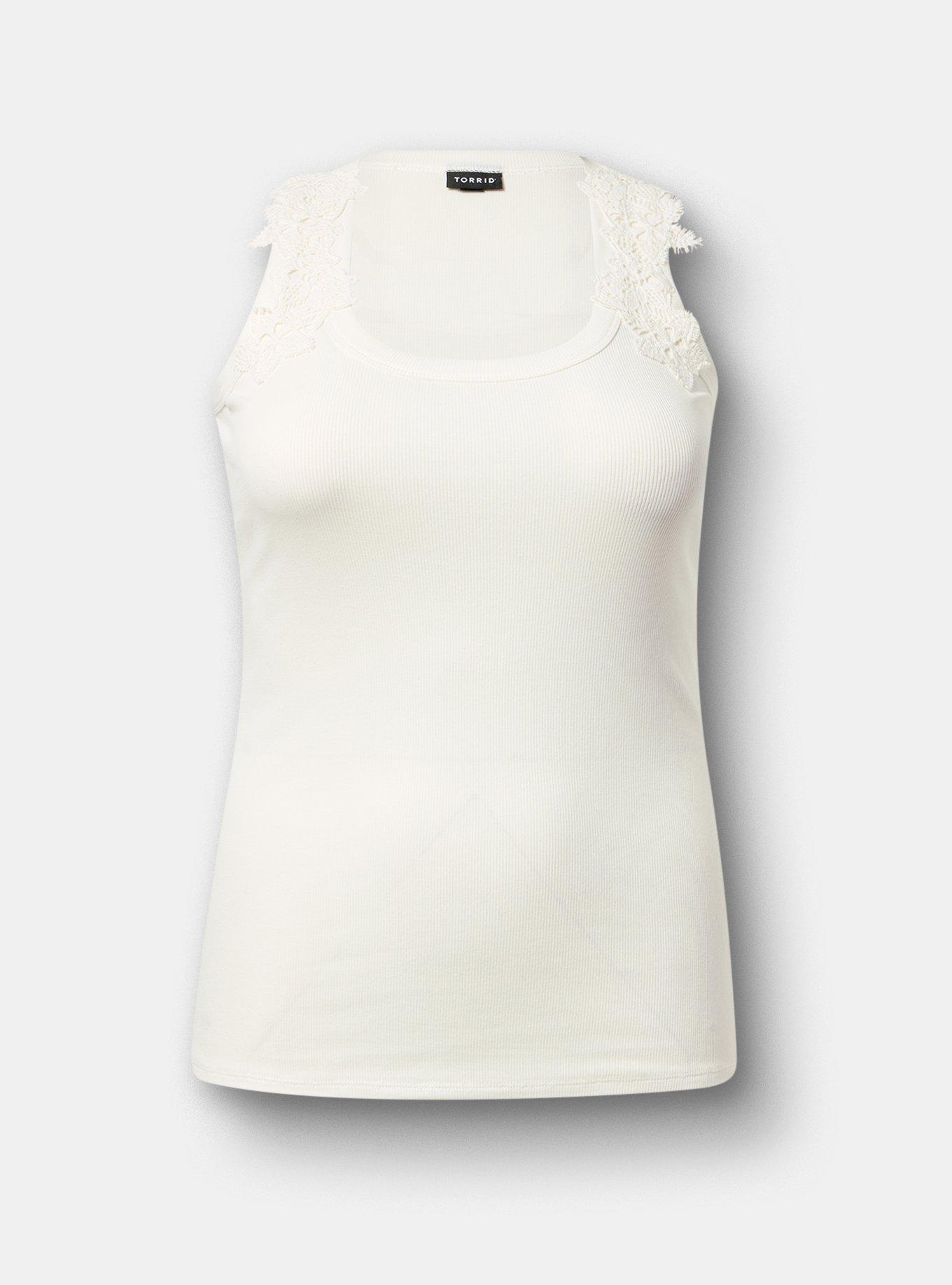 Cotton Modal Rib Crochet Strap Tank, BLANC DE BLANC, hi-res