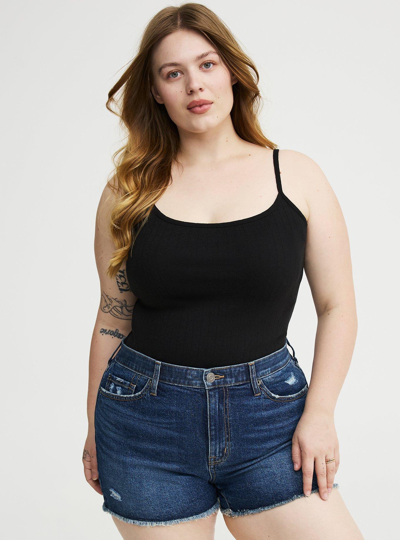 Pointelle Lace Trim Cami, DEEP BLACK, alternate