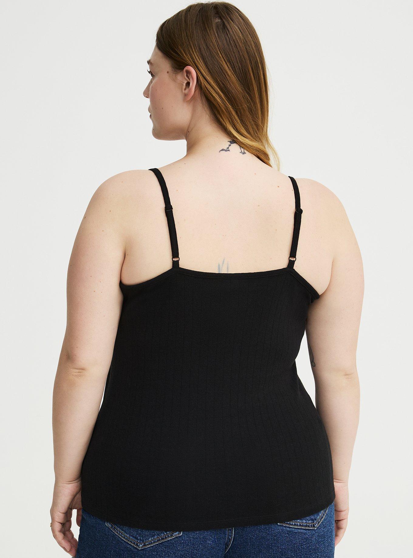 Pointelle Lace Trim Cami, DEEP BLACK, alternate