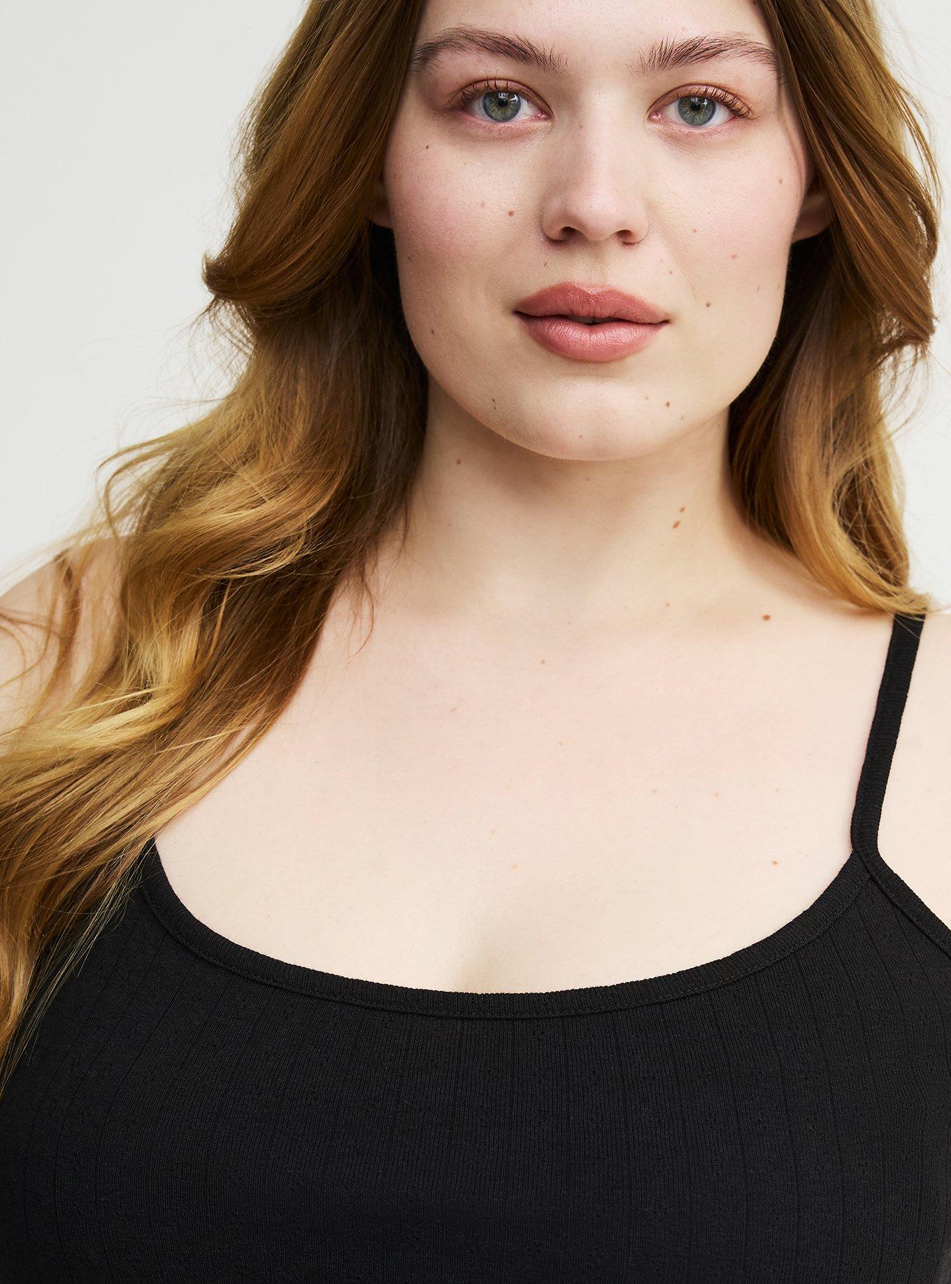 Pointelle Lace Trim Cami, DEEP BLACK, alternate