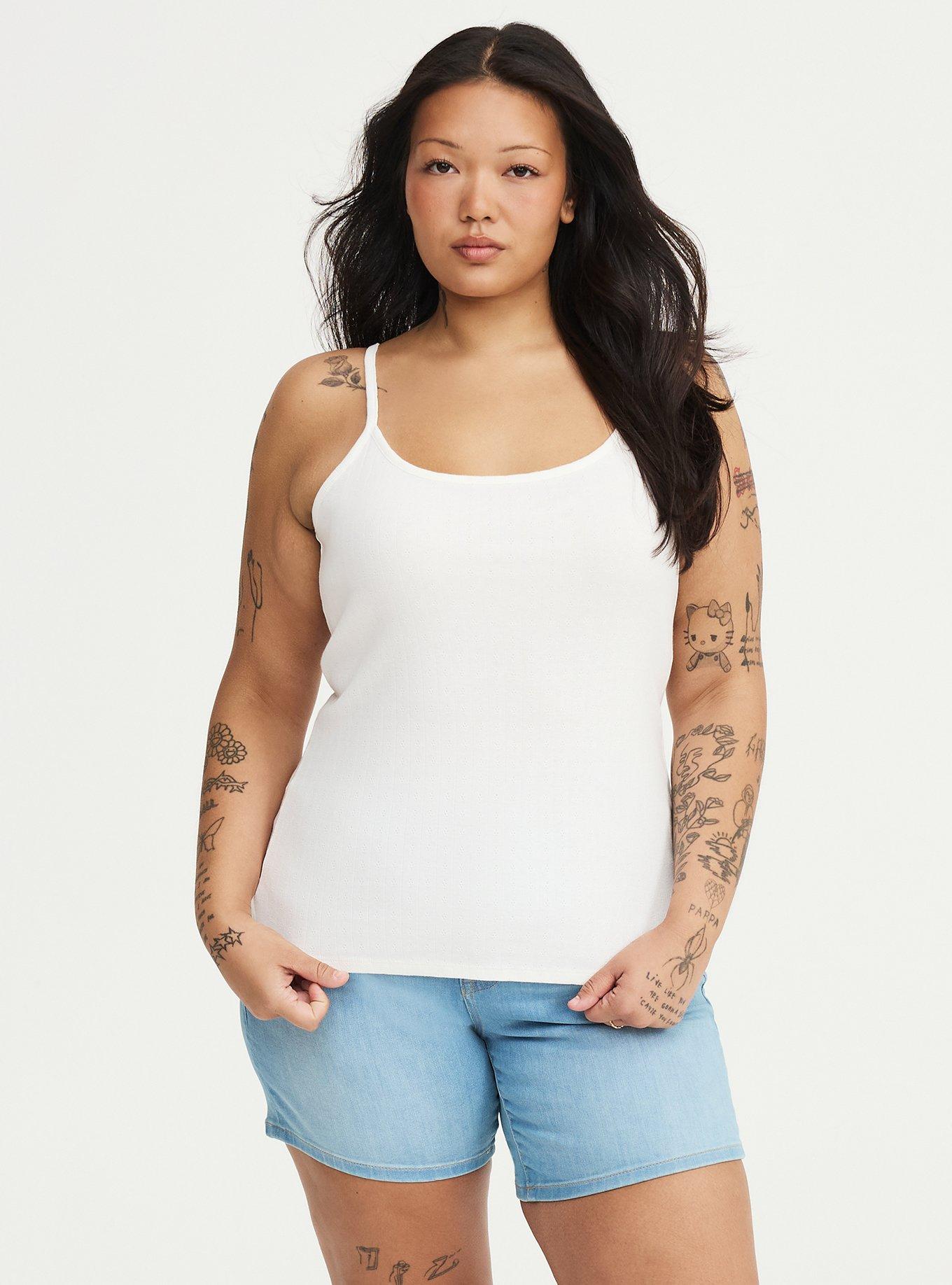 Pointelle Lace Trim Cami, BLANC DE BLANC, hi-res