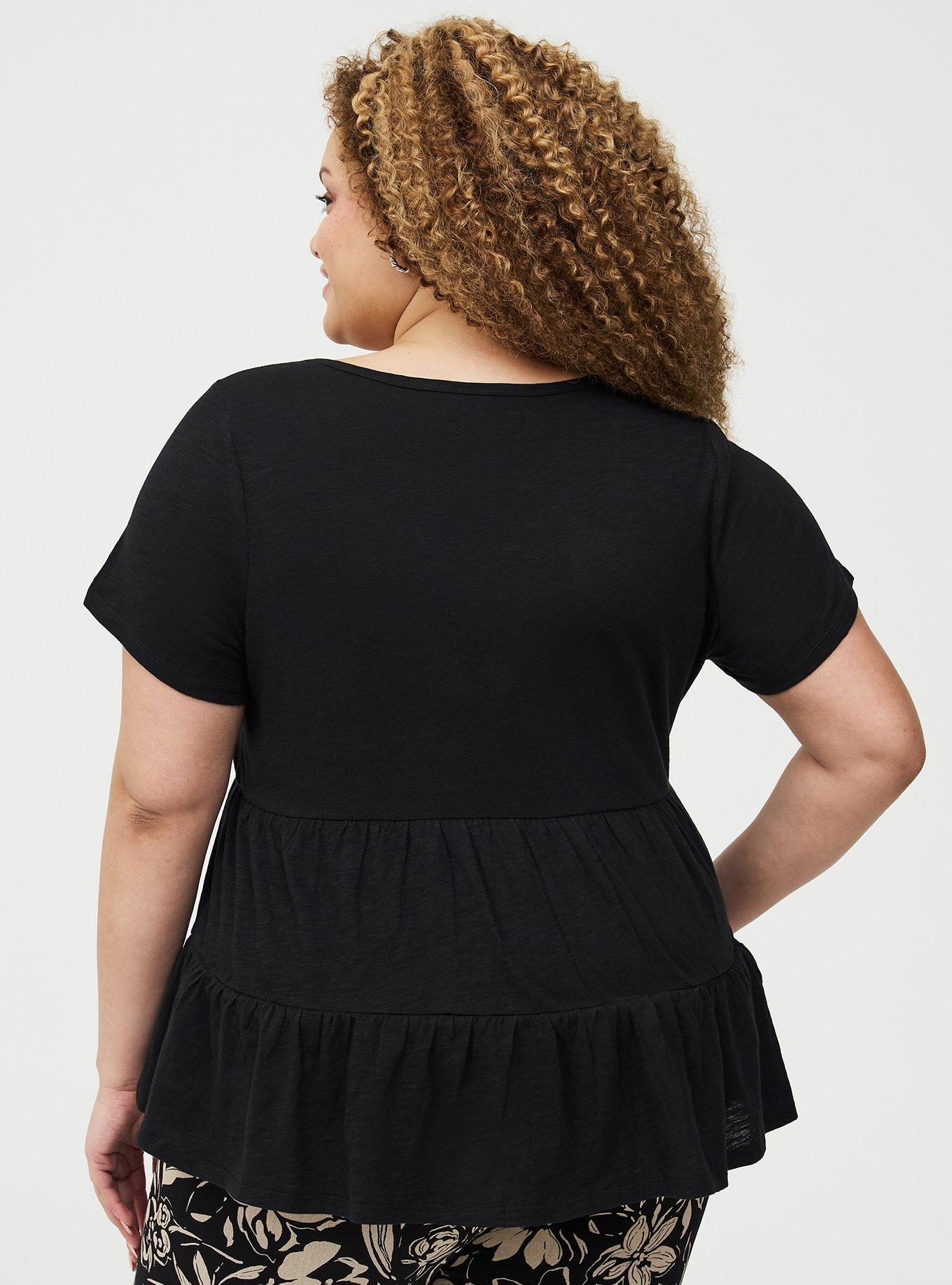 Heritage Slub Tiered Babydoll Top, DEEP BLACK, alternate