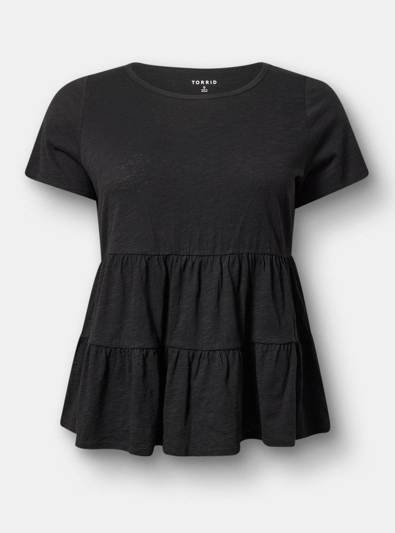 Heritage Slub Tiered Babydoll Top, DEEP BLACK, hi-res