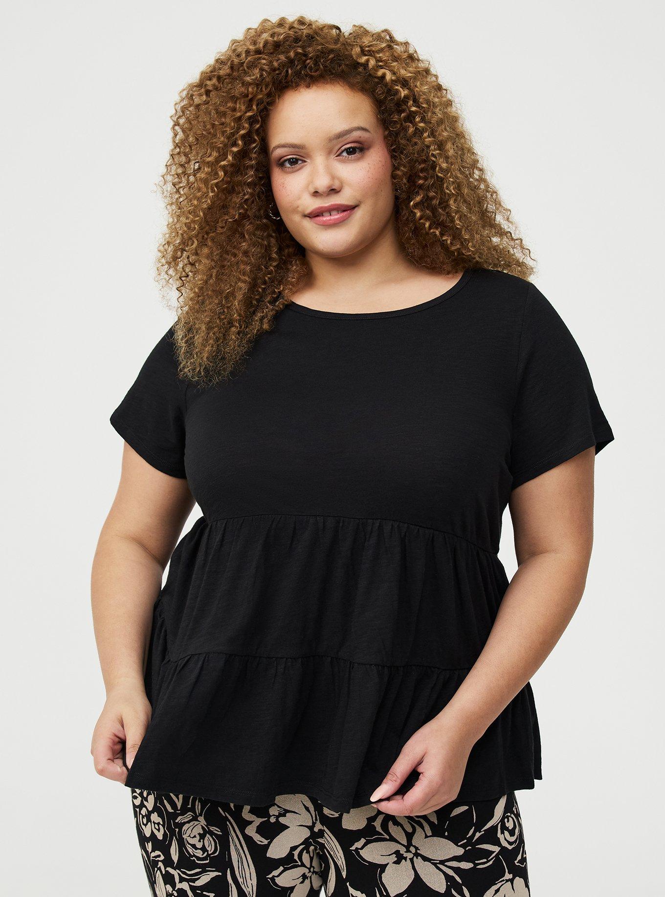 Heritage Slub Tiered Babydoll Top, DEEP BLACK, hi-res