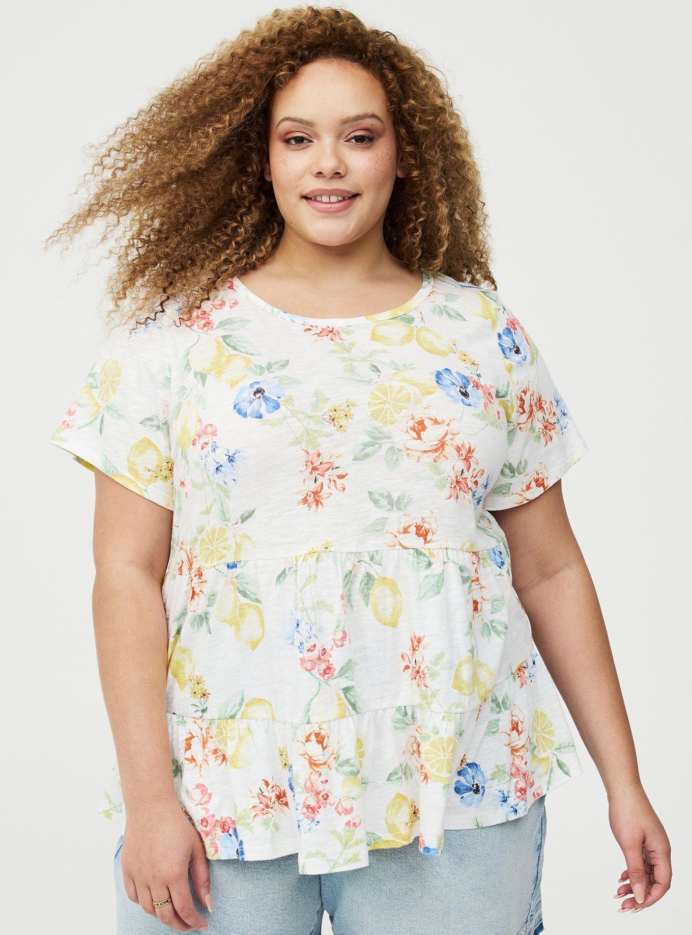 Heritage Slub Tiered Babydoll Top, CRUSING LEMON FLORAL WHITE, hi-res
