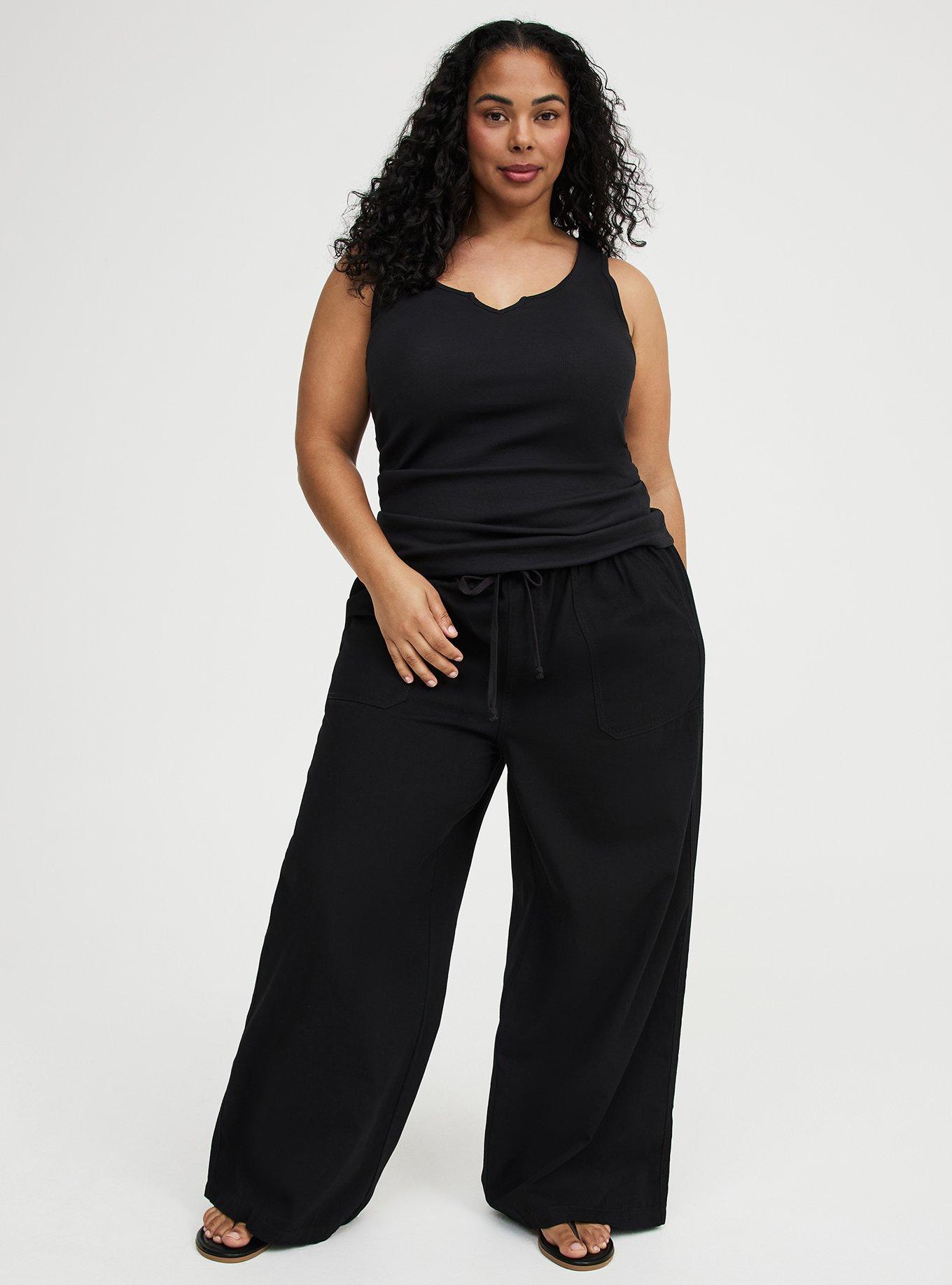 Cotton Modal Rib Notch Scoop Tank, DEEP BLACK, alternate