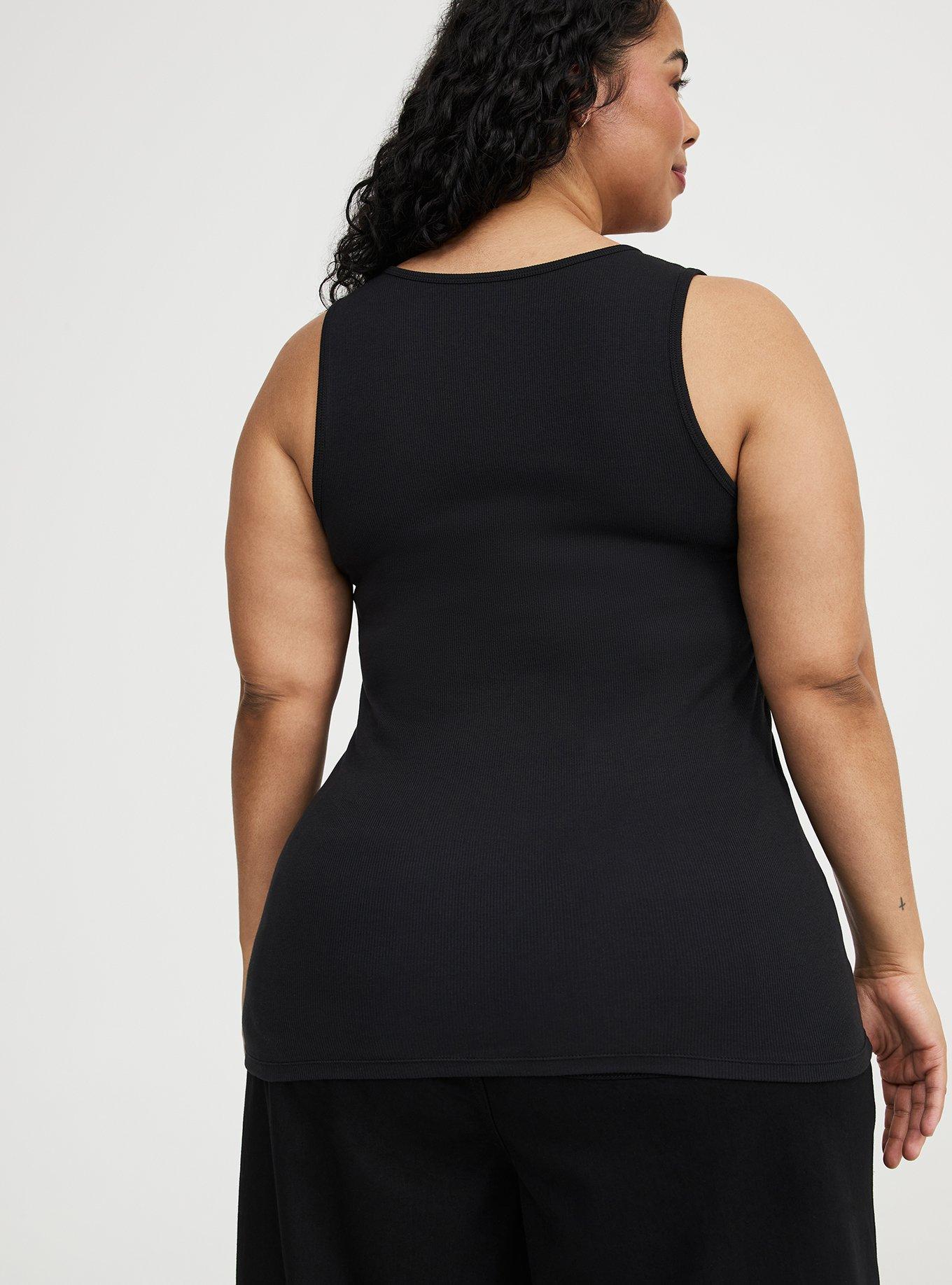 Cotton Modal Rib Notch Scoop Tank, DEEP BLACK, alternate