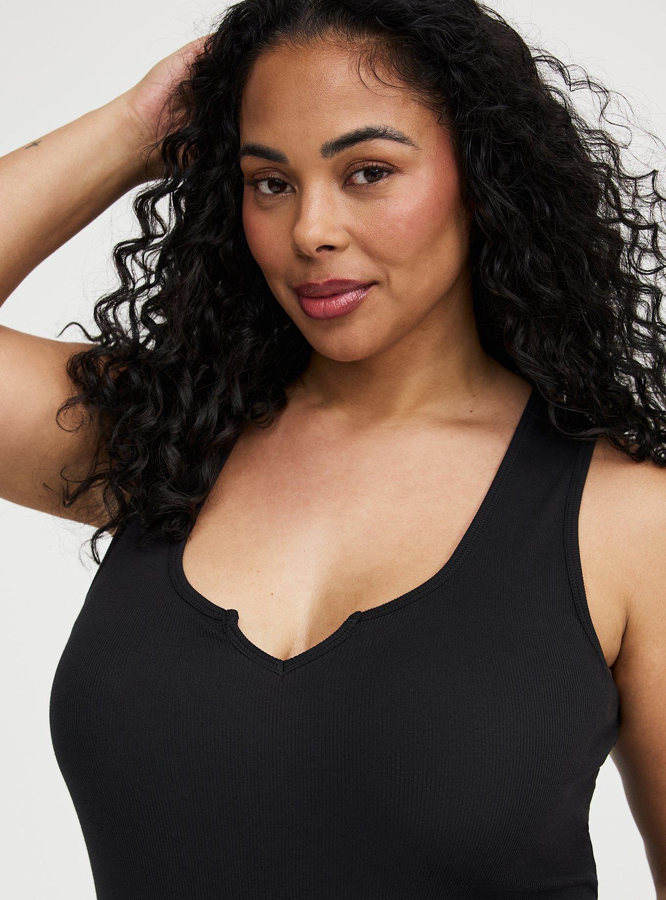 Cotton Modal Rib Notch Scoop Tank, DEEP BLACK, alternate