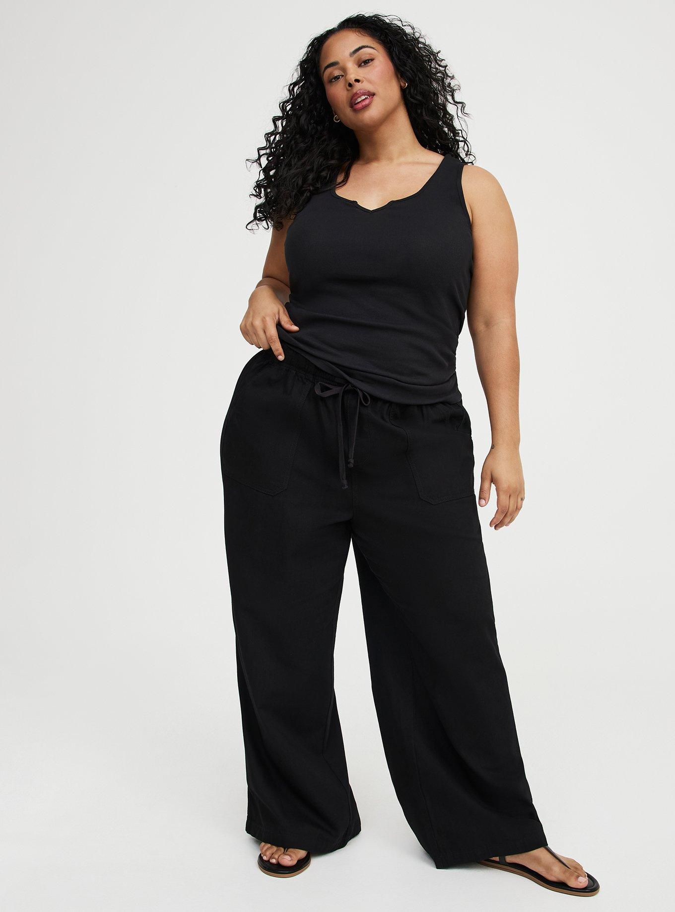 Cotton Modal Rib Notch Scoop Tank, DEEP BLACK, alternate