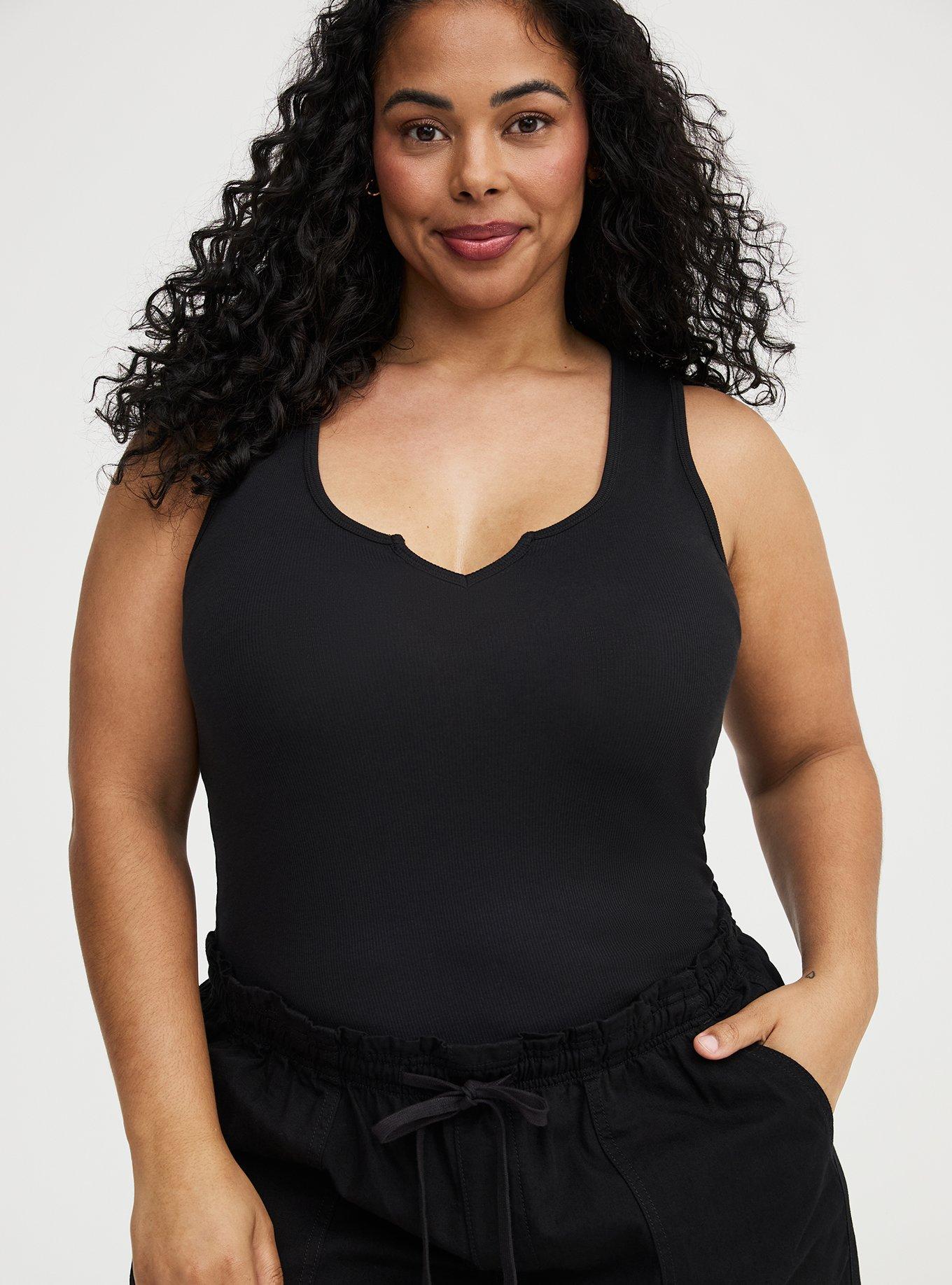 Cotton Modal Rib Notch Scoop Tank, DEEP BLACK, hi-res