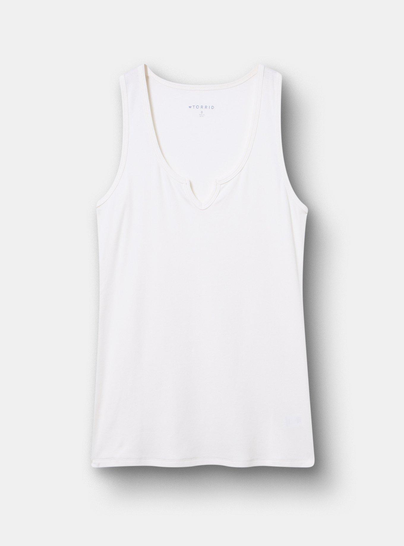 Cotton Modal Rib Notch Scoop Tank, BLANC DE BLANC, hi-res
