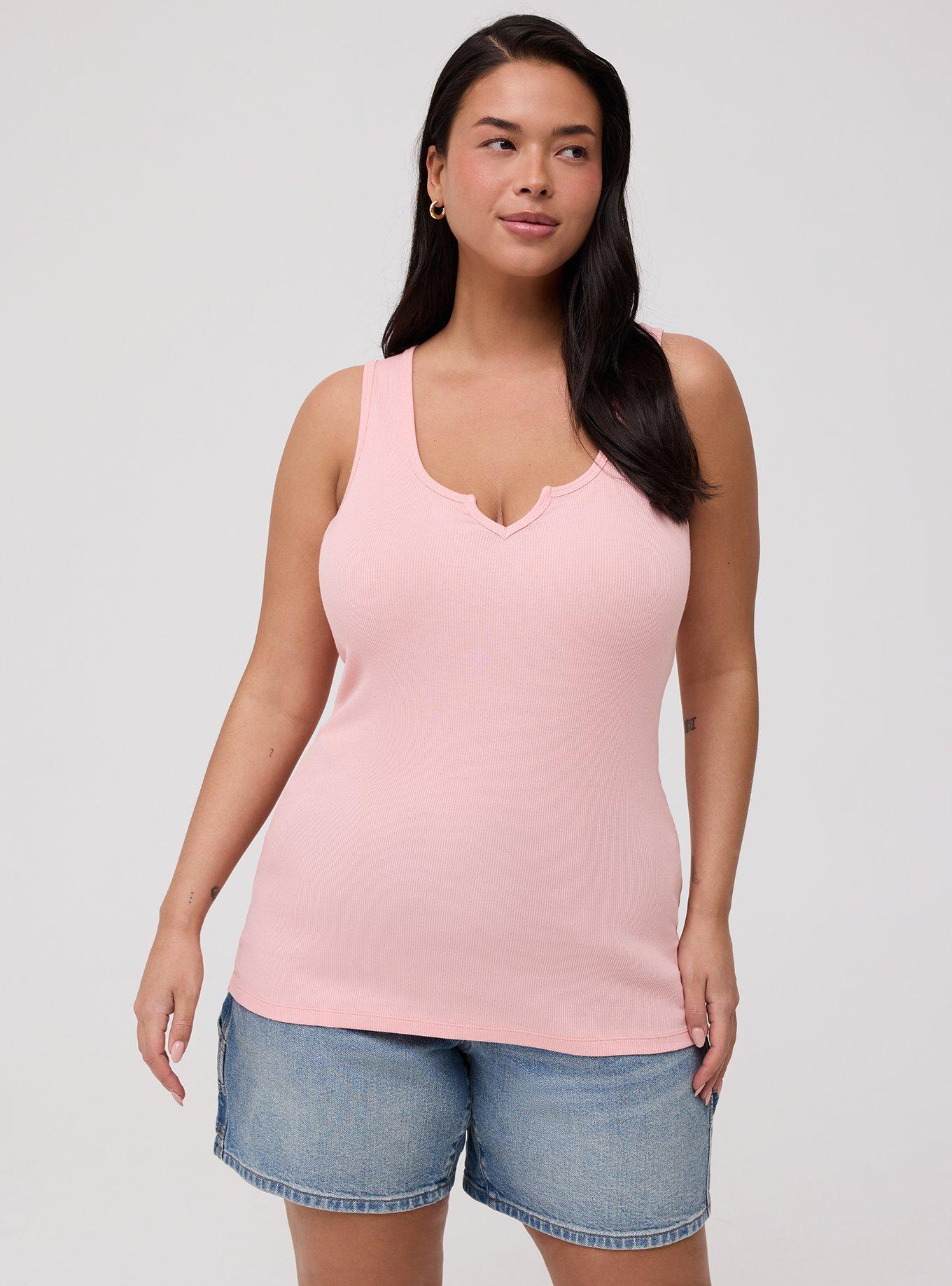 Cotton Modal Rib Notch Scoop Tank, BLOSSOM, hi-res
