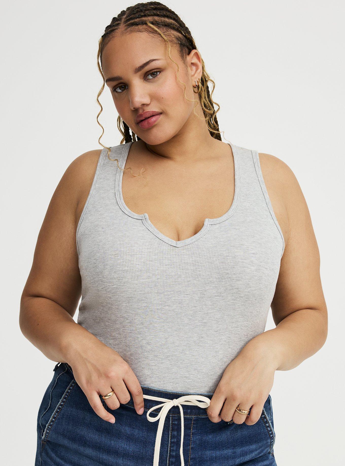 Cotton Modal Rib Notch Scoop Tank, LIGHTEST HEATHER GRAY, alternate