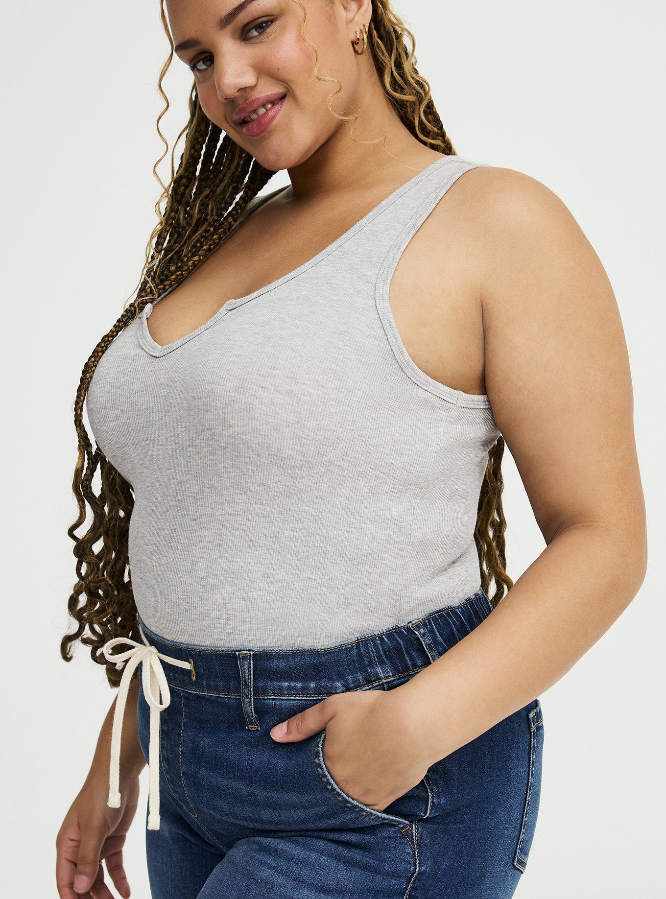 Cotton Modal Rib Notch Scoop Tank, LIGHTEST HEATHER GRAY, alternate