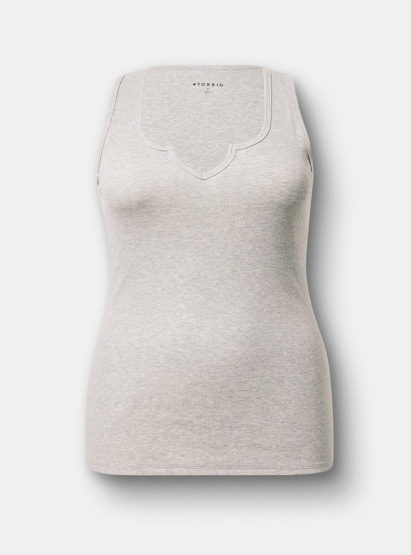 Cotton Modal Rib Notch Scoop Tank, LIGHTEST HEATHER GRAY, hi-res
