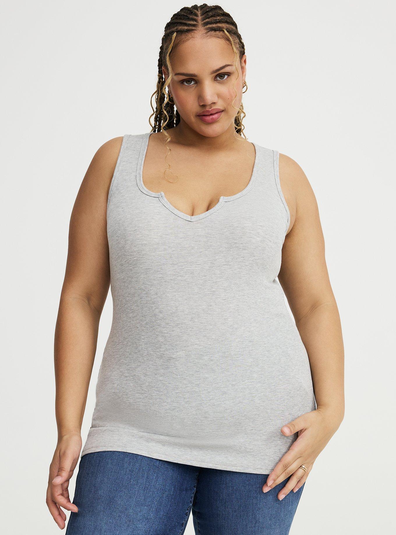 Cotton Modal Rib Notch Scoop Tank, LIGHTEST HEATHER GRAY, hi-res