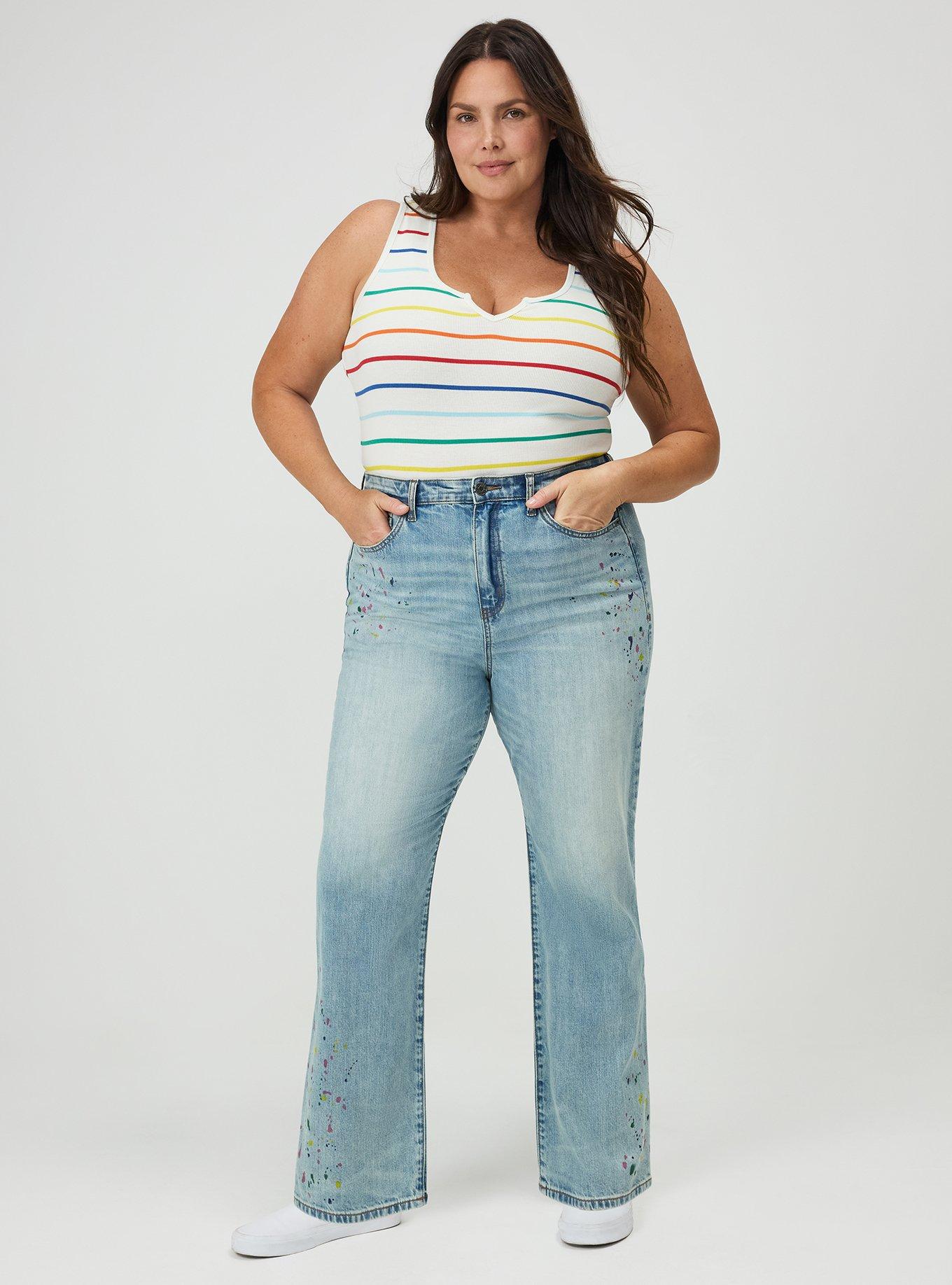 Cotton Modal Rib Notch Scoop Tank, LOVE STRIPE IVORY, alternate