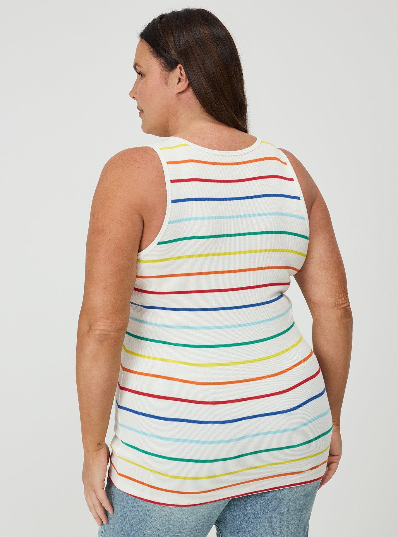 Cotton Modal Rib Notch Scoop Tank, LOVE STRIPE IVORY, alternate