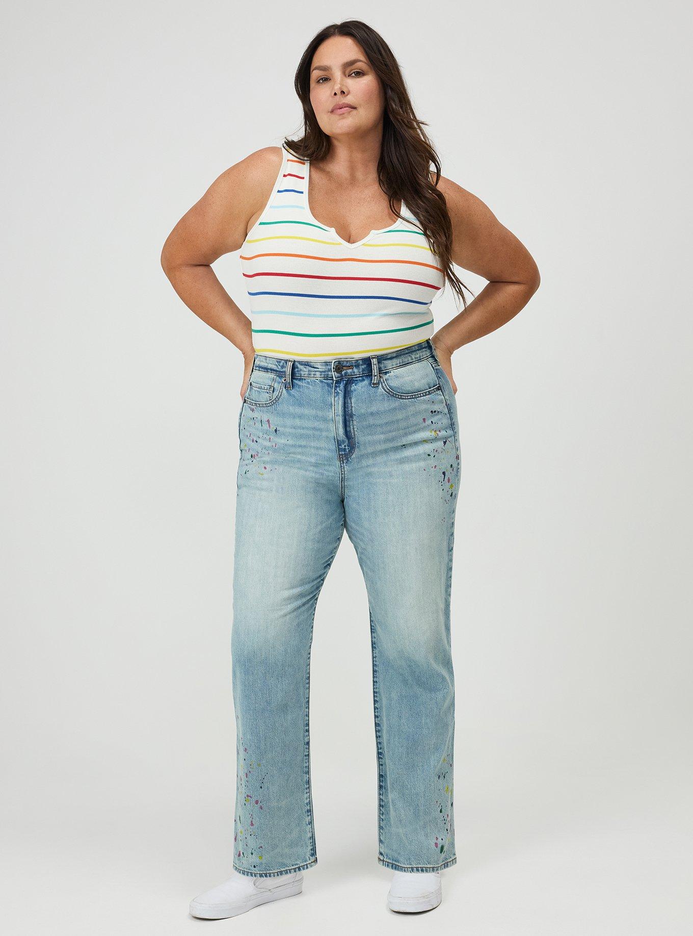 Cotton Modal Rib Notch Scoop Tank, LOVE STRIPE IVORY, alternate