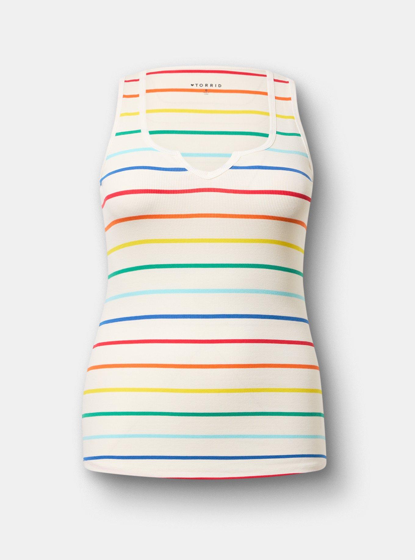 Cotton Modal Rib Notch Scoop Tank, LOVE STRIPE IVORY, hi-res