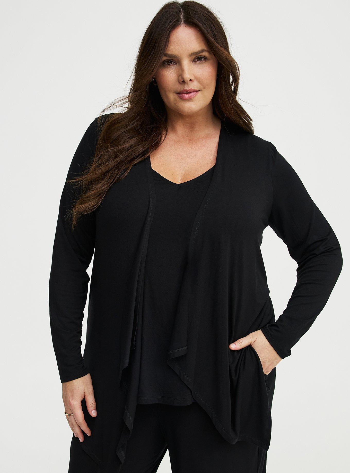 Super Soft Drape Front Cardigan, DEEP BLACK, hi-res