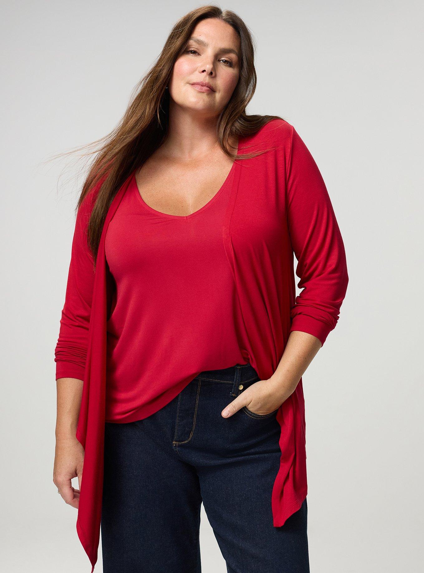 Super Soft Drape Front Cardigan, JESTER RED, alternate