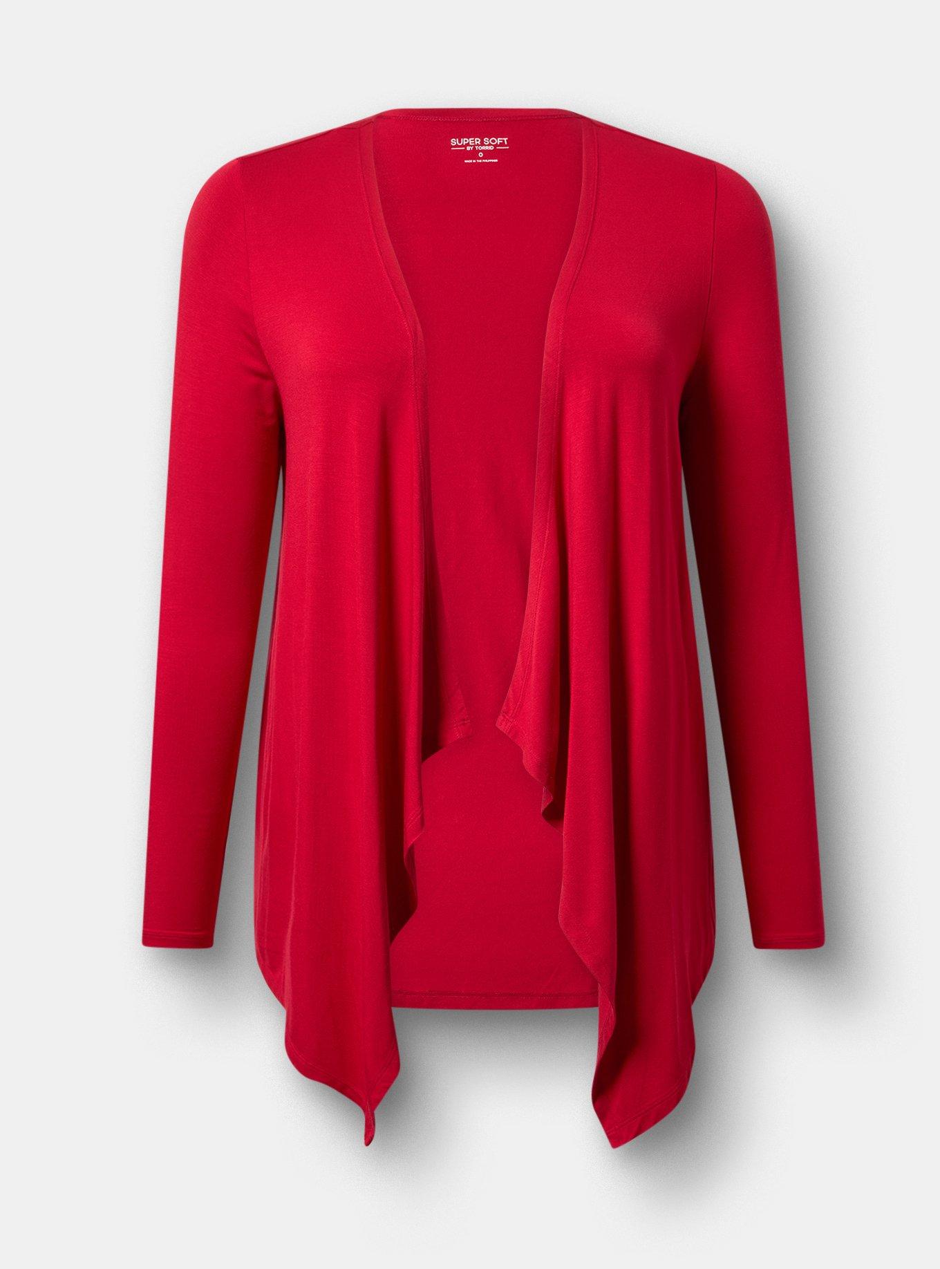 Super Soft Drape Front Cardigan, JESTER RED, flat