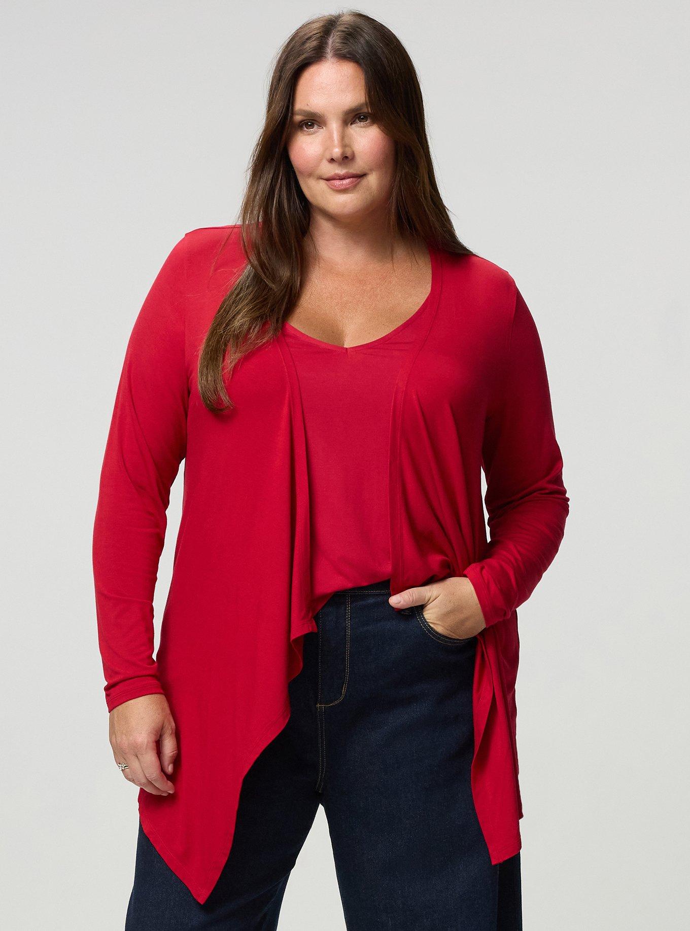 Super Soft Drape Front Cardigan, JESTER RED, hi-res