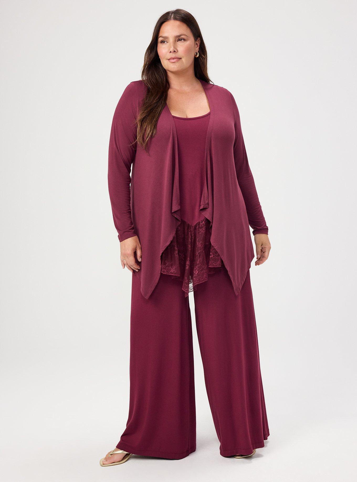 Plus Size Super Soft Drape Front Cardigan, MAROON BANNER, alternate