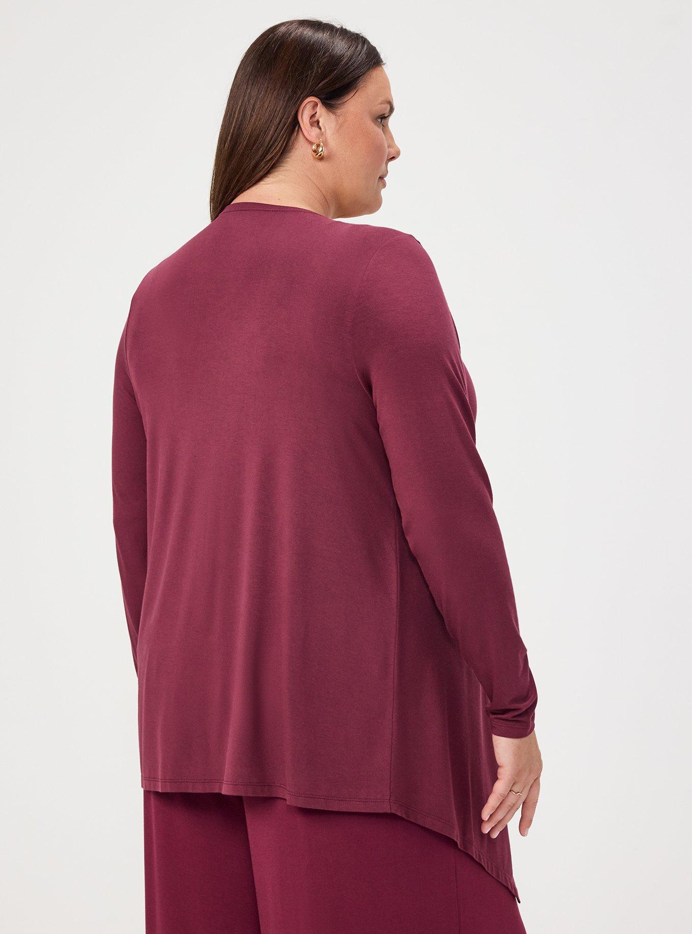 Plus Size Super Soft Drape Front Cardigan, MAROON BANNER, alternate