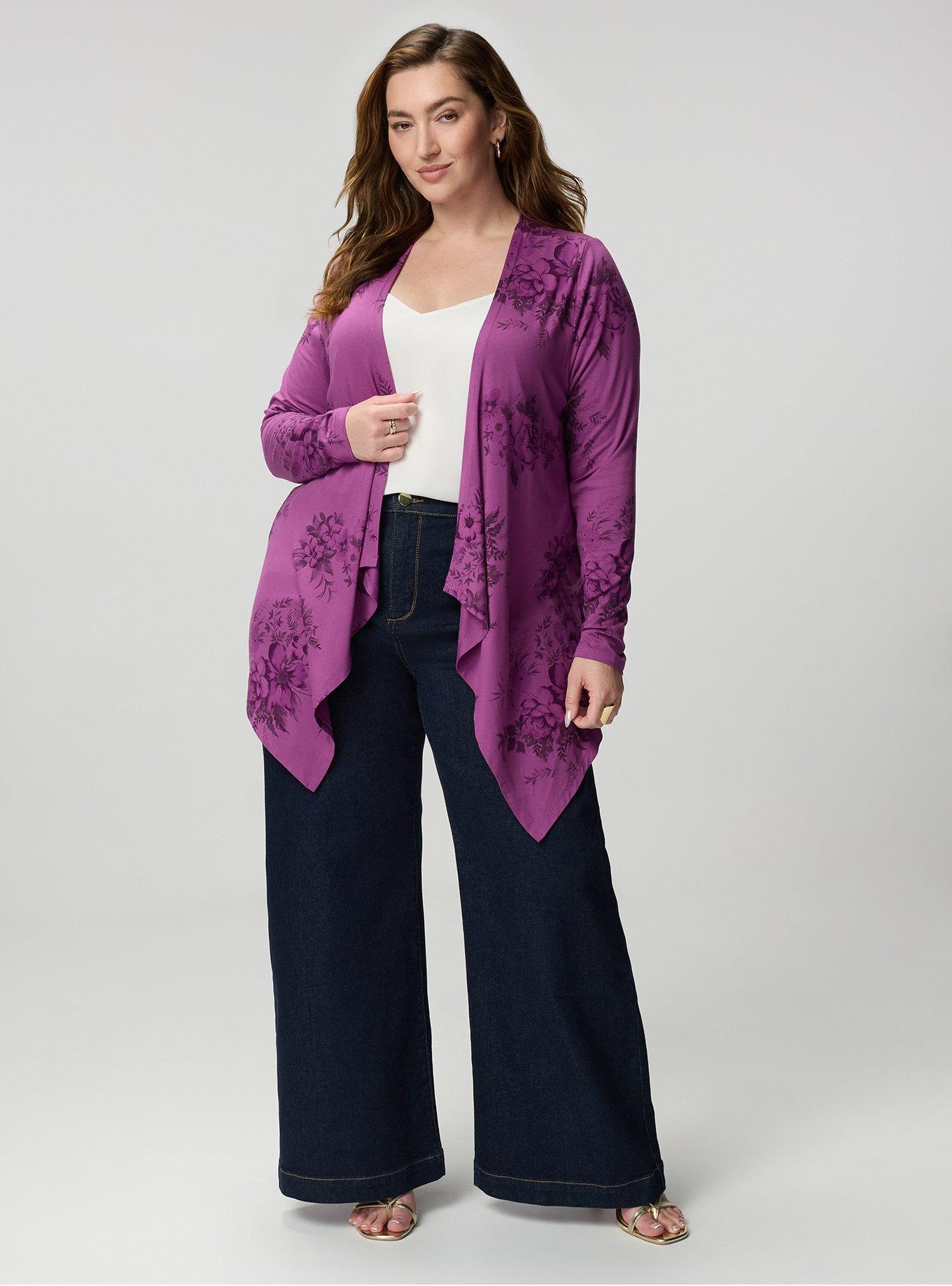 Super Soft Drape Front Cardigan, JANICE FLORAL PLUM, alternate
