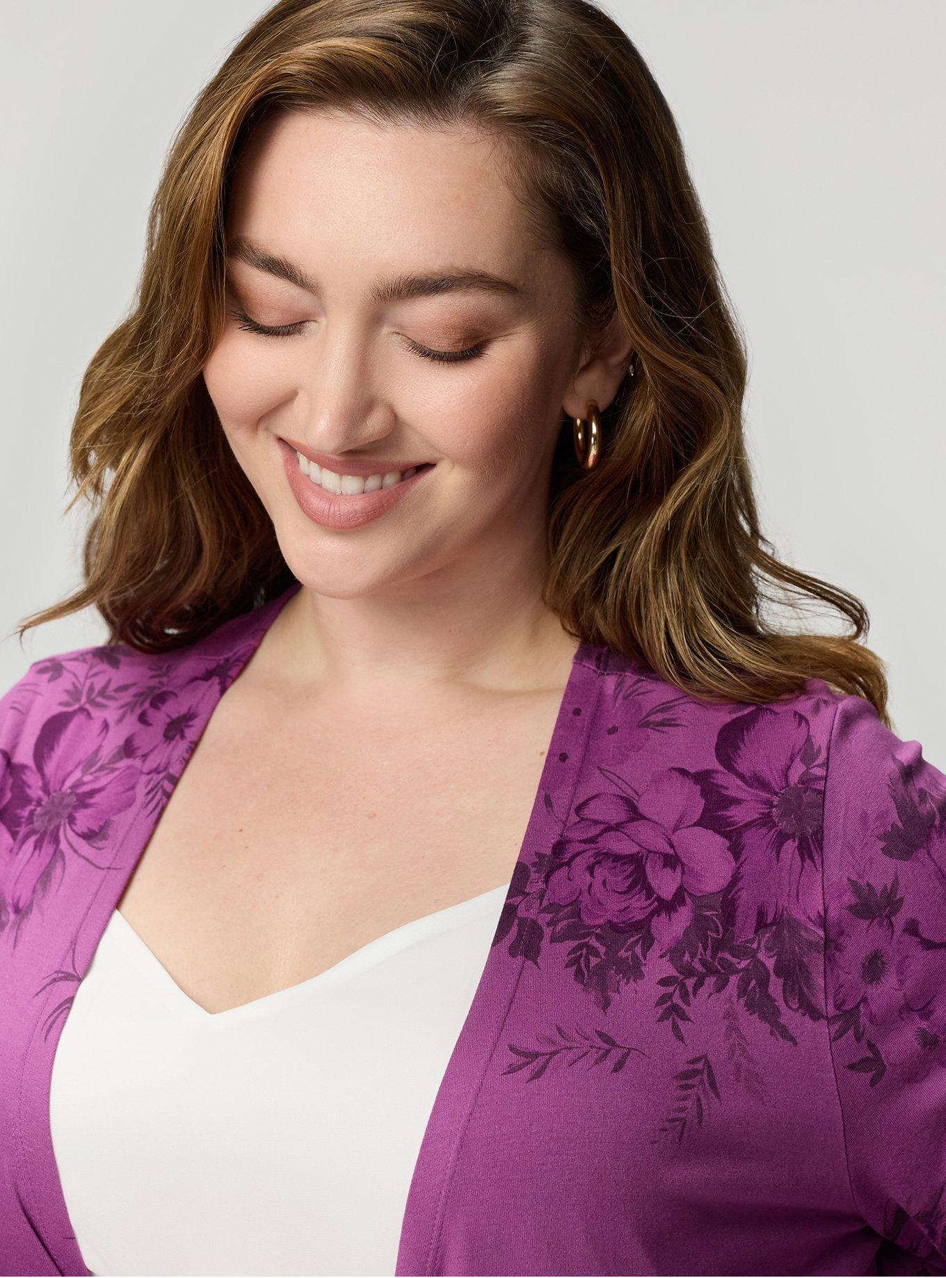 Super Soft Drape Front Cardigan, JANICE FLORAL PLUM, alternate