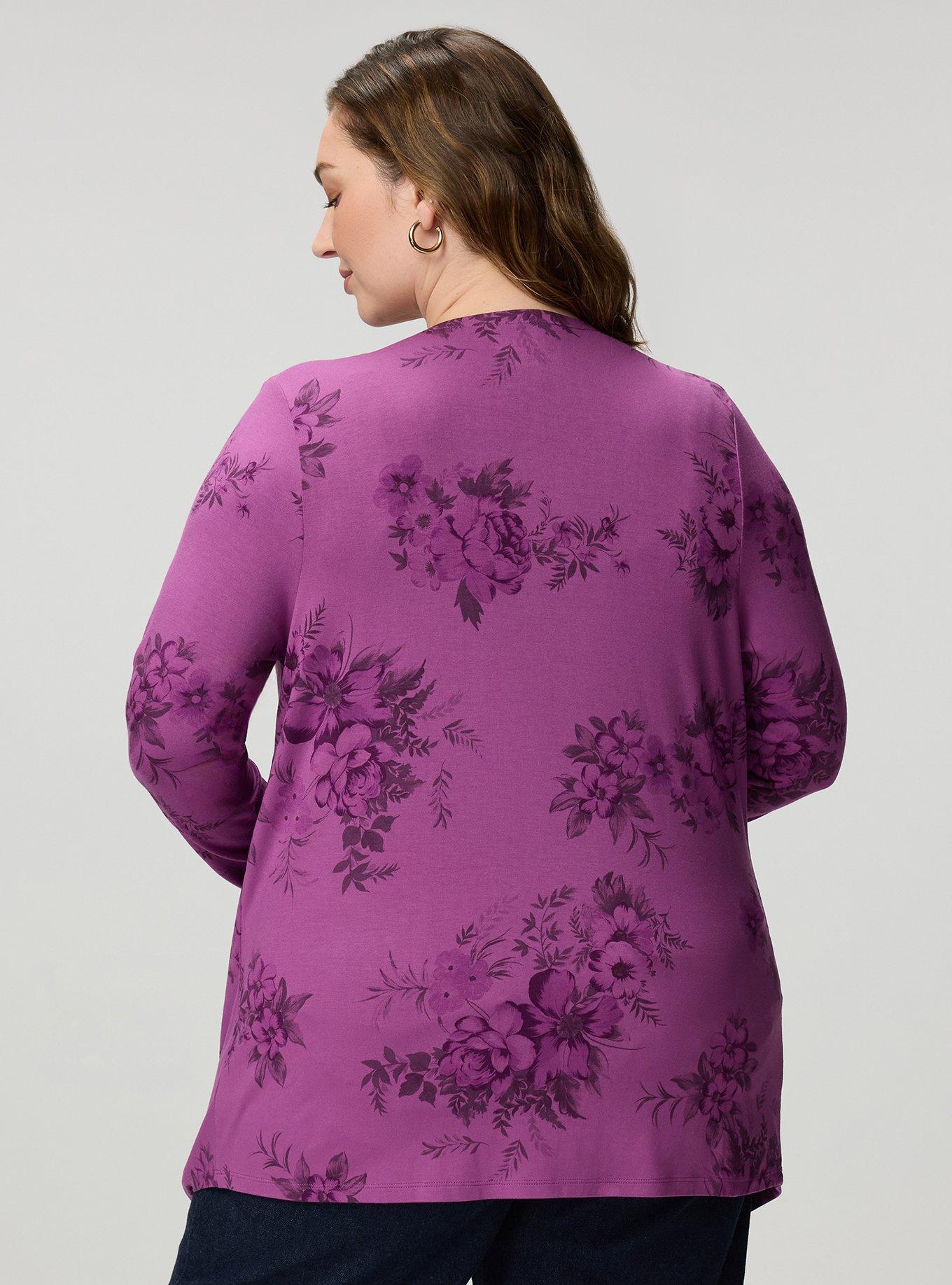 Super Soft Drape Front Cardigan, JANICE FLORAL PLUM, alternate