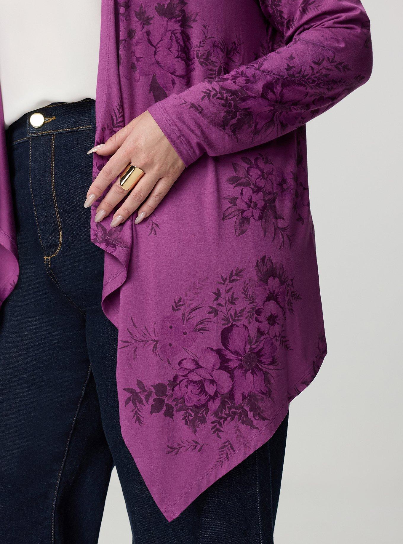 Super Soft Drape Front Cardigan, JANICE FLORAL PLUM, alternate