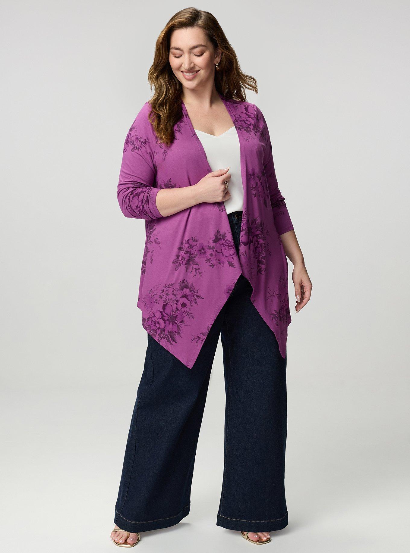 Super Soft Drape Front Cardigan, JANICE FLORAL PLUM, alternate