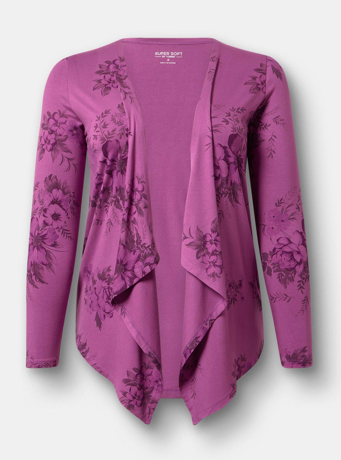 Super Soft Drape Front Cardigan, JANICE FLORAL PLUM, flat