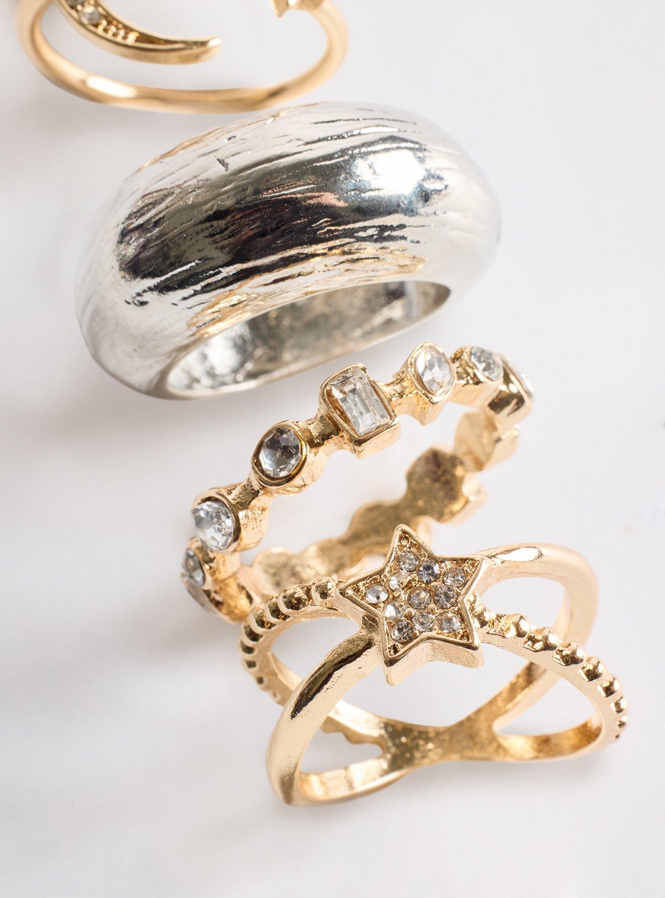 Celestial Rhinestone Ring Set, GOLD, alternate