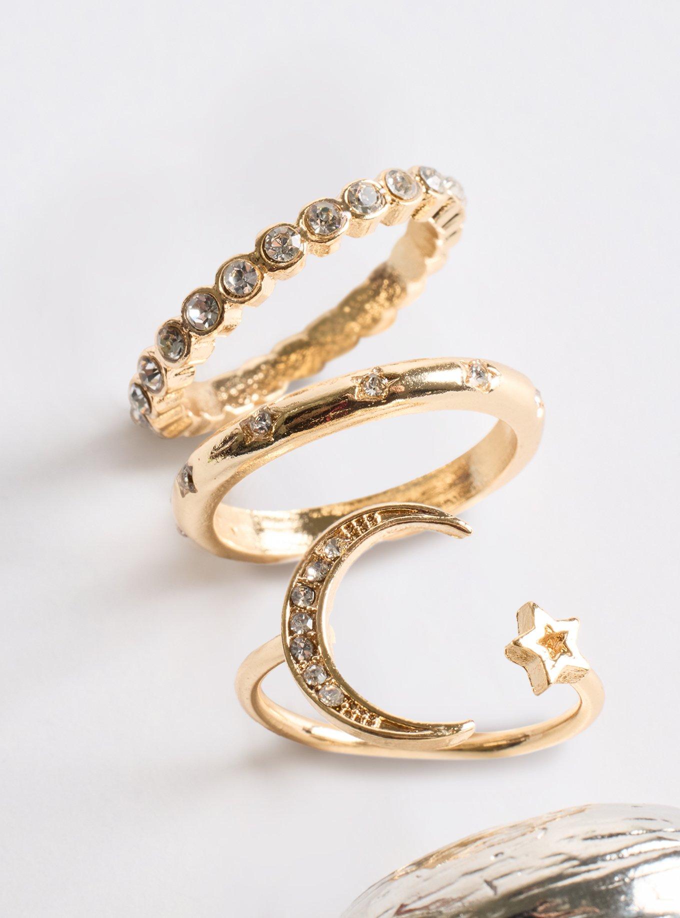 Celestial Rhinestone Ring Set, GOLD, alternate