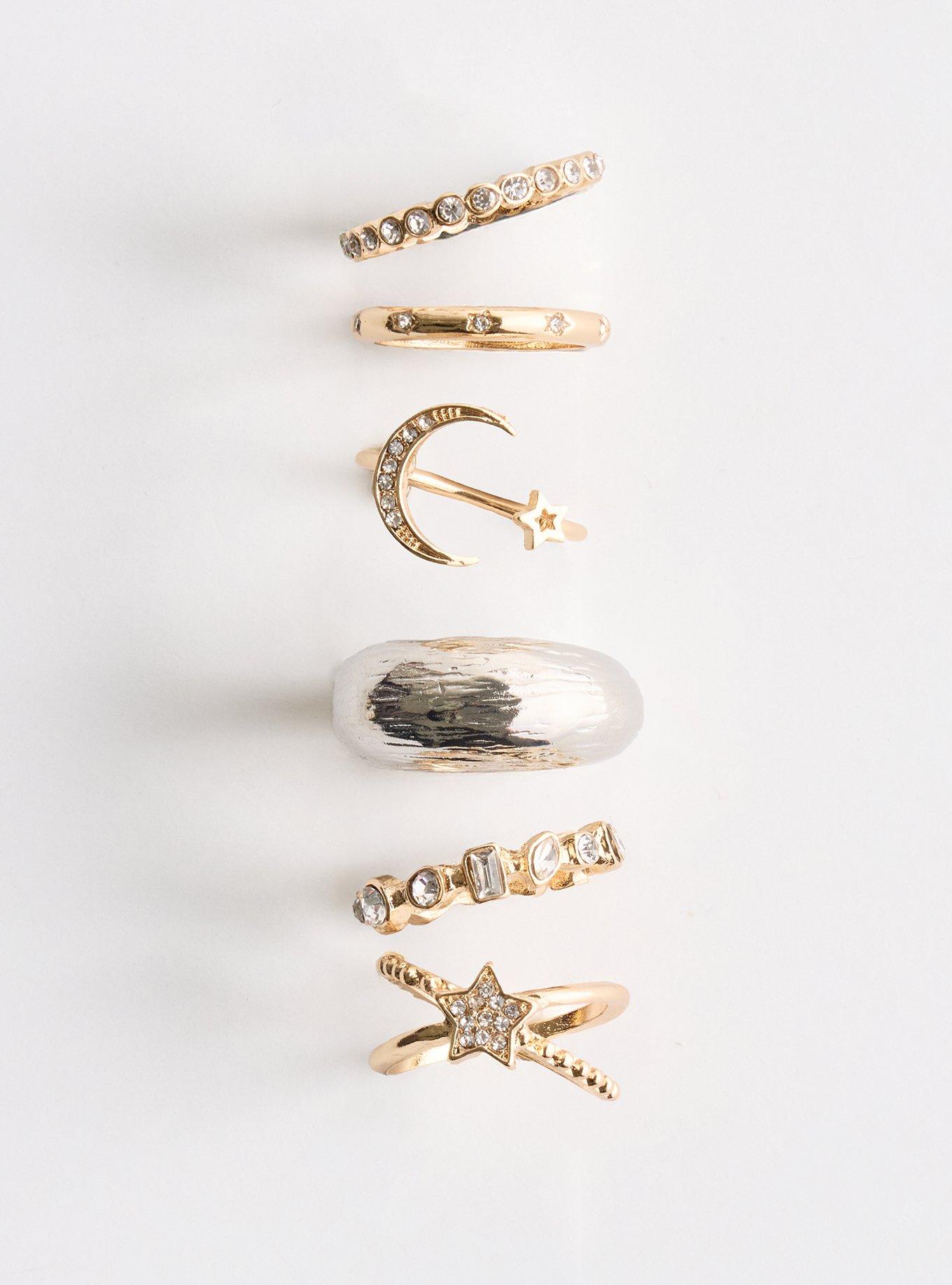 Celestial Rhinestone Ring Set, GOLD, hi-res