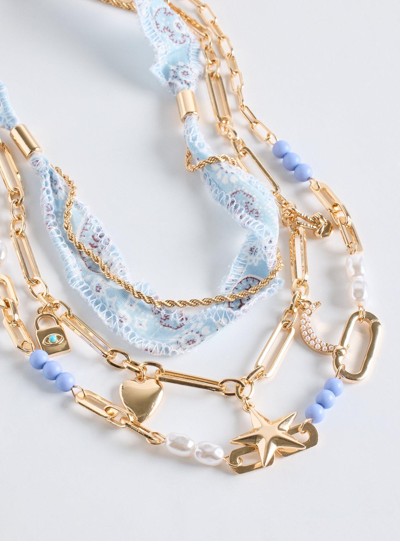 Scarf Layered Charm Necklace, , alternate