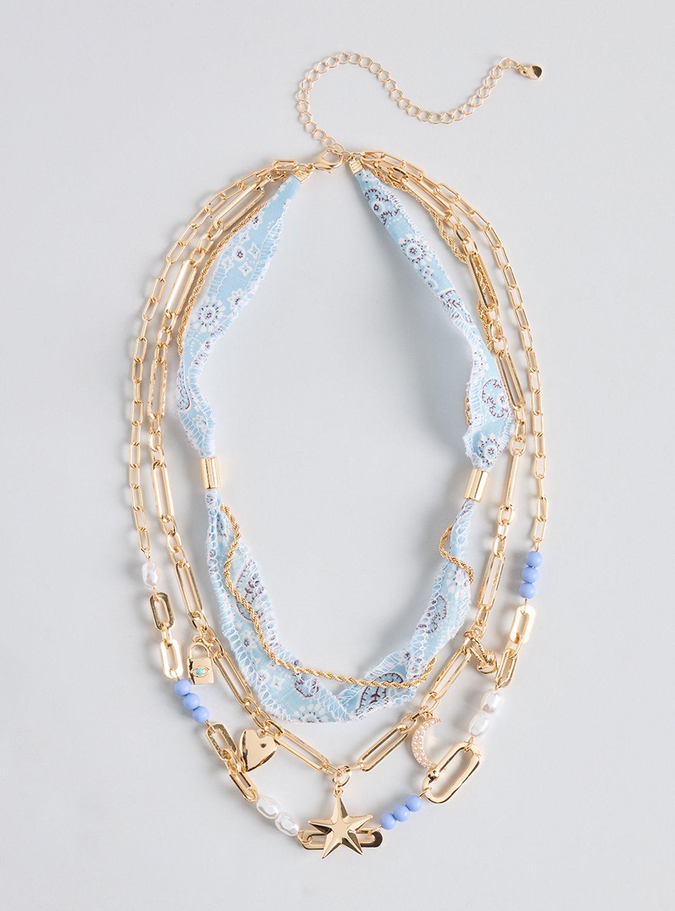 Scarf Layered Charm Necklace, , hi-res