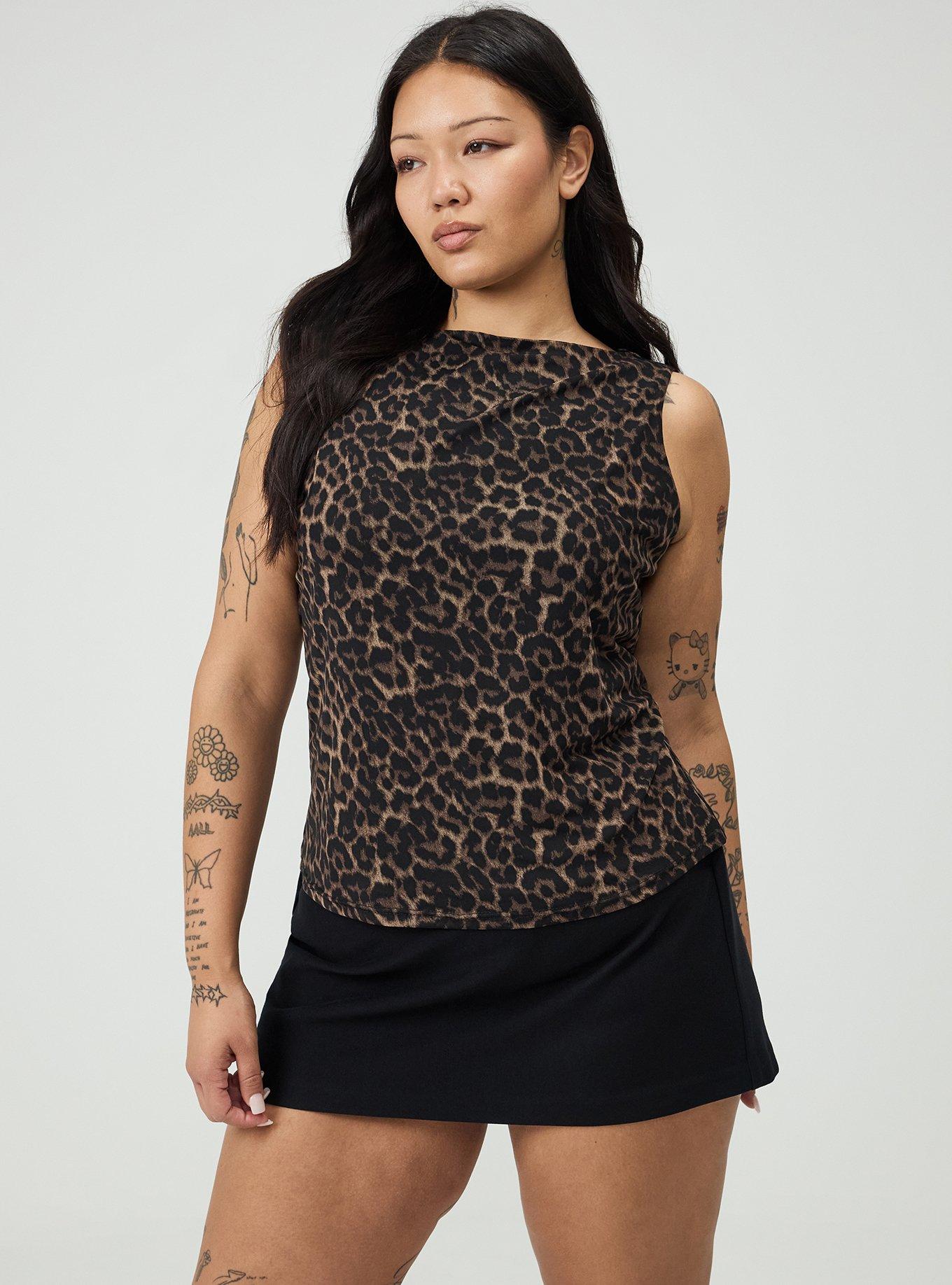 Studio Mesh Boat Neck Tank, ON THE PROWL LEOPARD BROWN, alternate
