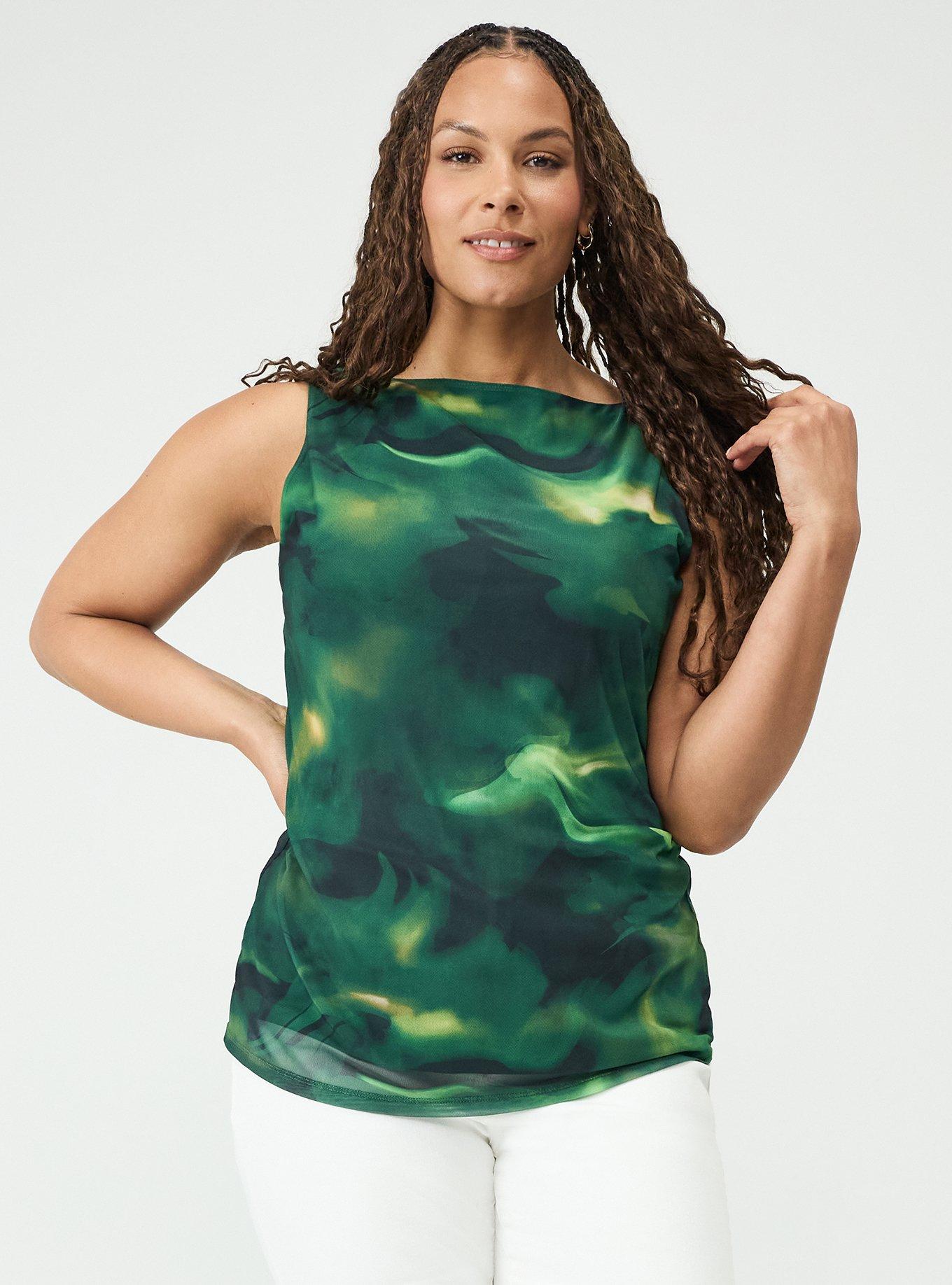 Studio Mesh Boat Neck Tank, NORTHERN LIGHTS GREEN, hi-res