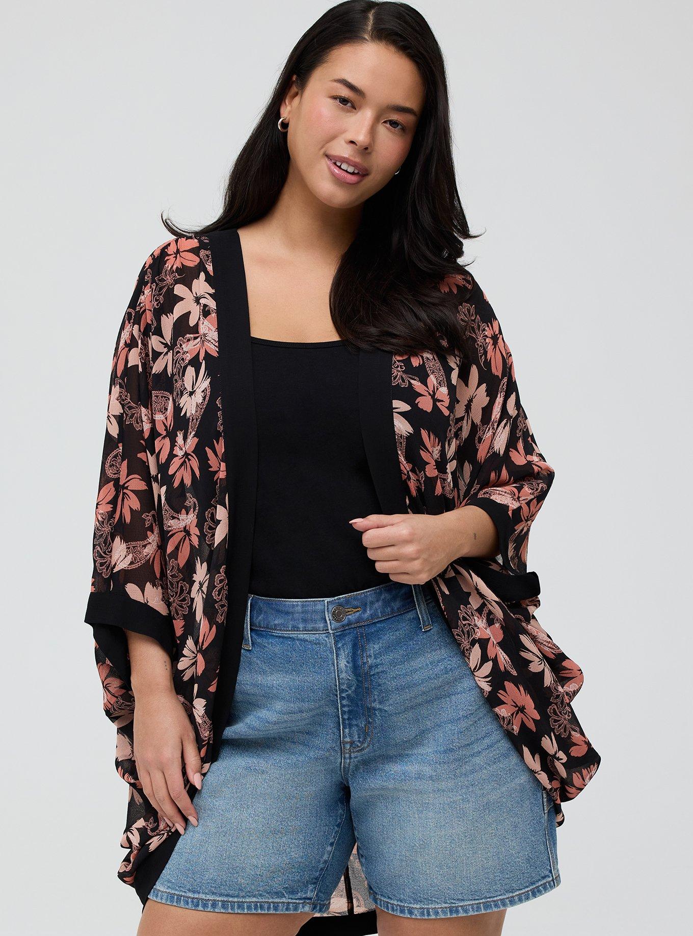 Cocoon Kimono, BACKLIGHT PAISLEY FLORAL BLACK, hi-res