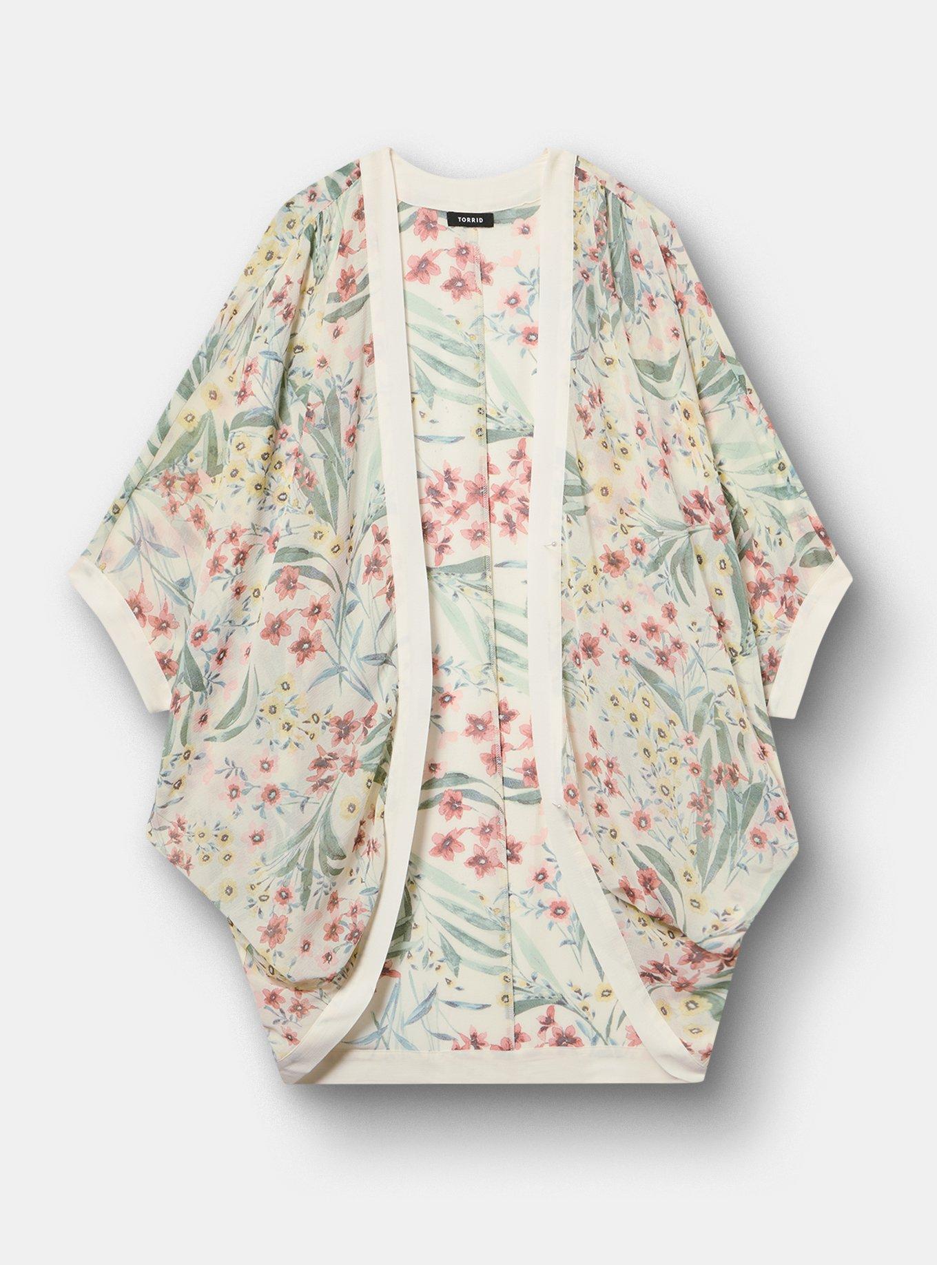 Cocoon Kimono, FAWNA FLORAL IVORY, flat